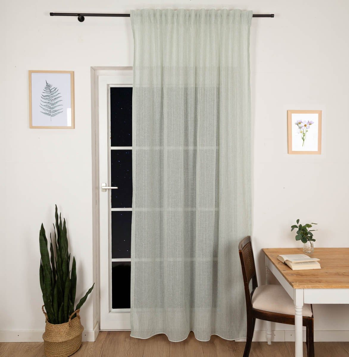 SCHÖNER LEBEN. Vorhang Gardine Smok-Schlaufe Bouclé Streifen hellblau 2,45m Höhe, Smokband, Lichtschutz, Voile, handmade