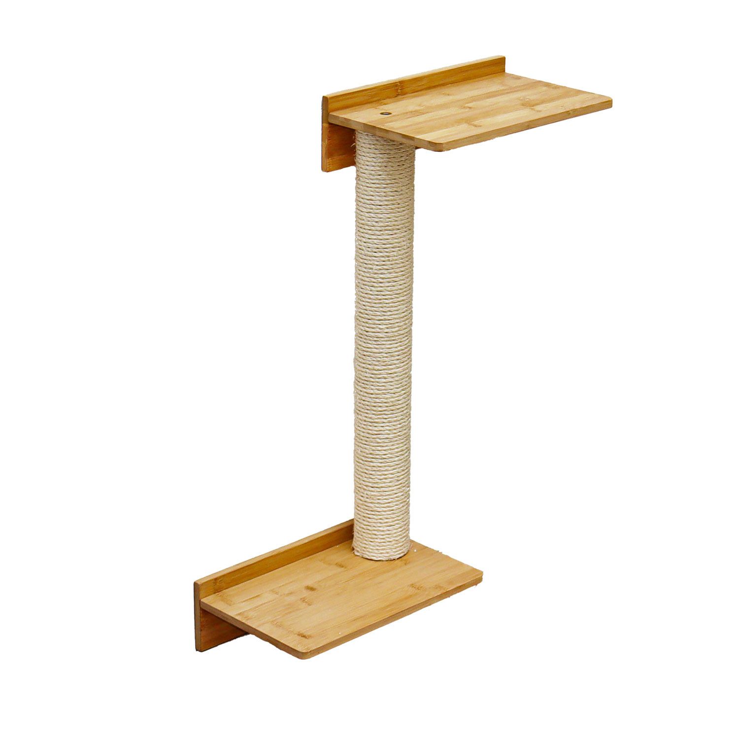 eyepower Kratzbaum zur Wandmontage - 71 cm Wandkratzbaum für Katzen mit 2 Bambus Plateau, Sisalstamm Wand - Katzenkratzbaum platzsparend - Kletterwand Katze