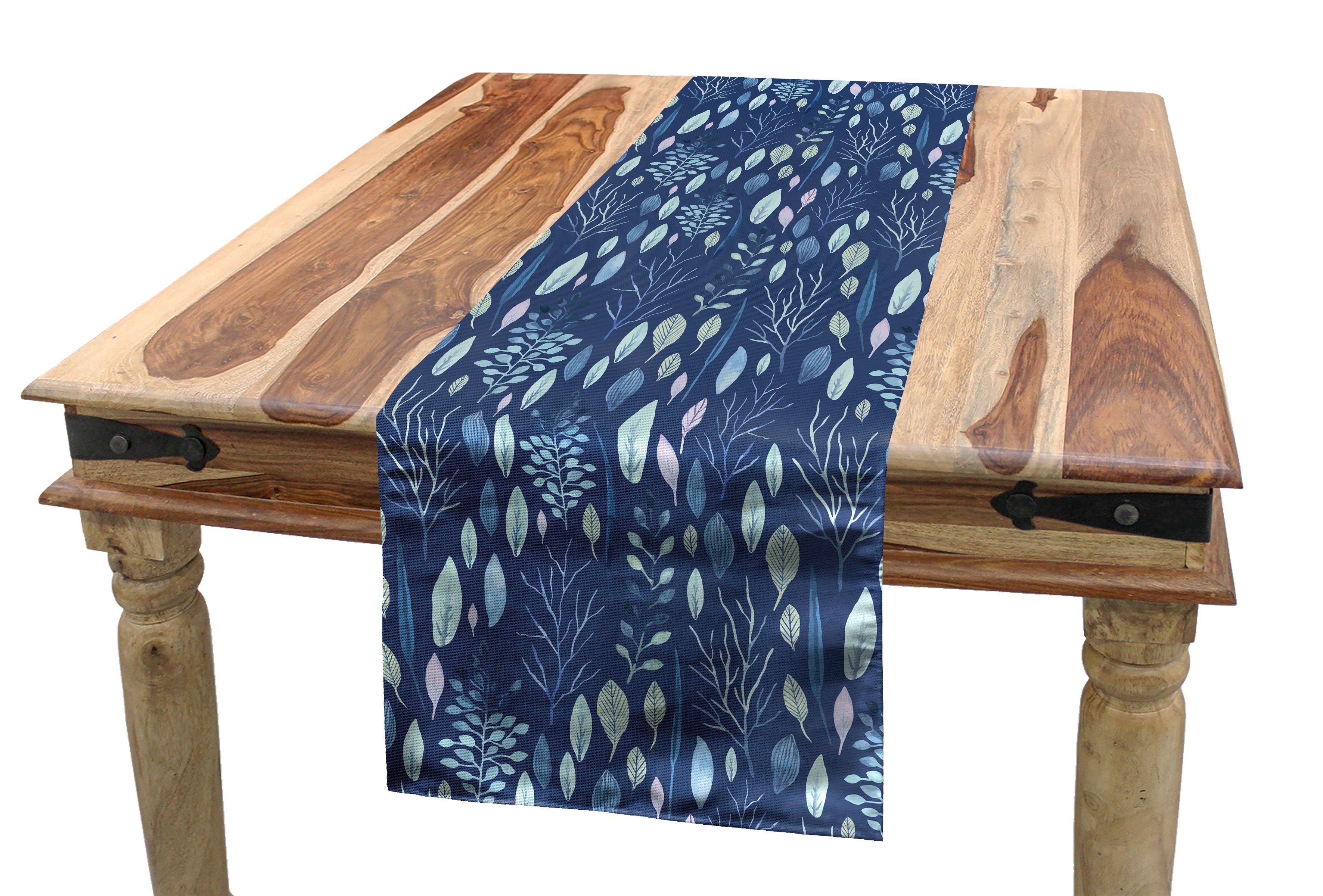 Kunst Rechteckiger Küche Blau Tischläufer, Blätter Abakuhaus Dekorativer Tischläufer Aquarell Esszimmer