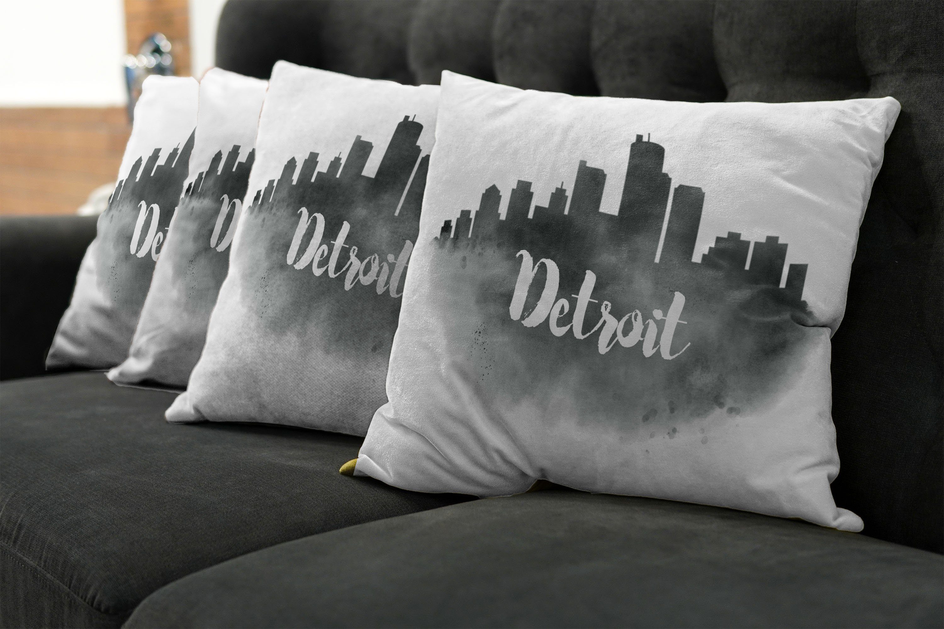 Modern Kissenbezüge Detroit Accent Smoky Digitaldruck, Doppelseitiger Abakuhaus Stadtbild Schwarz Stück), (4