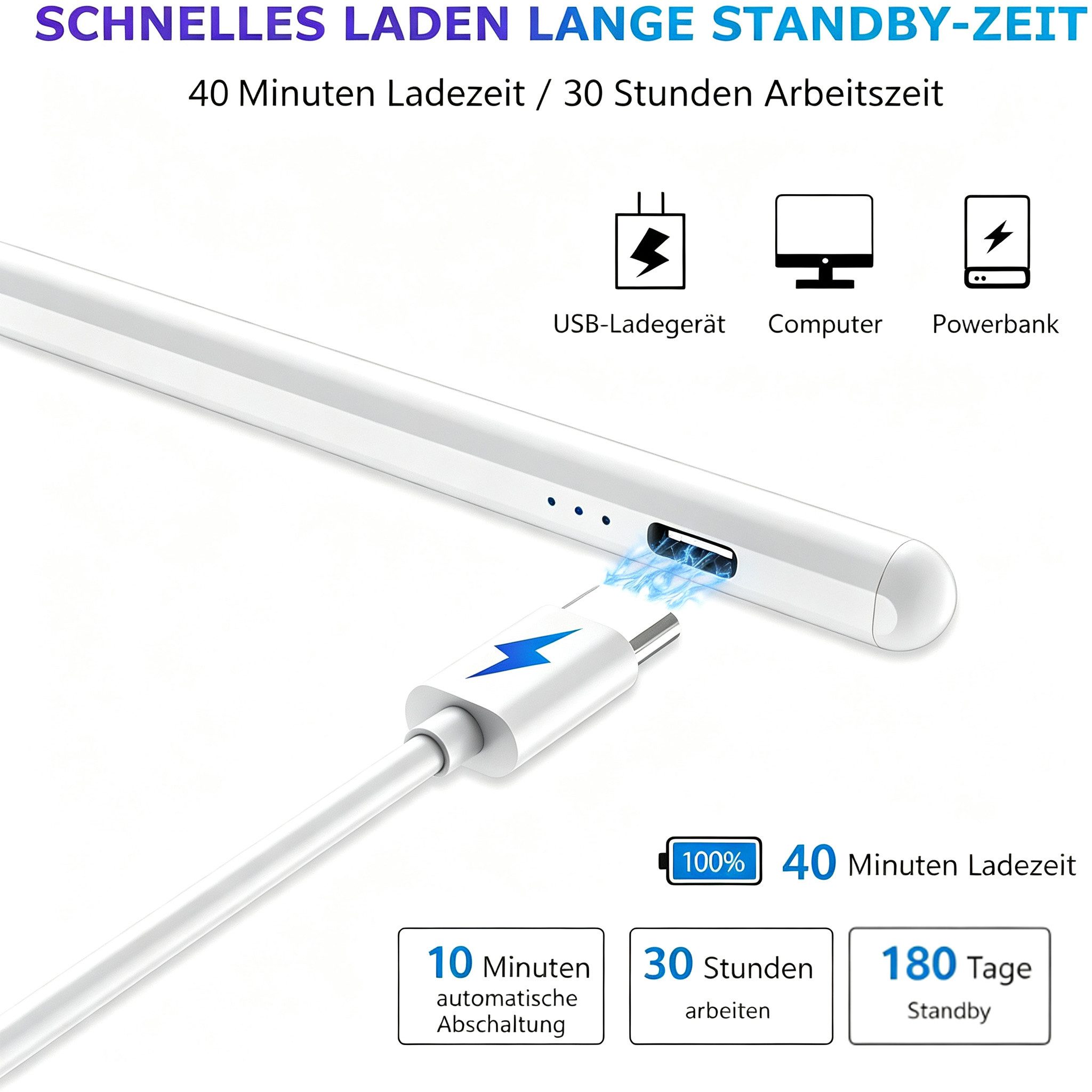 Toomoke Eingabestift Active Stylus Pen für Touchscreens, Tablet Stift, Handystifte Android Tabletstift Stylus Pen USB-C Schnellladen Palm Rejection – Bild 5 von 5