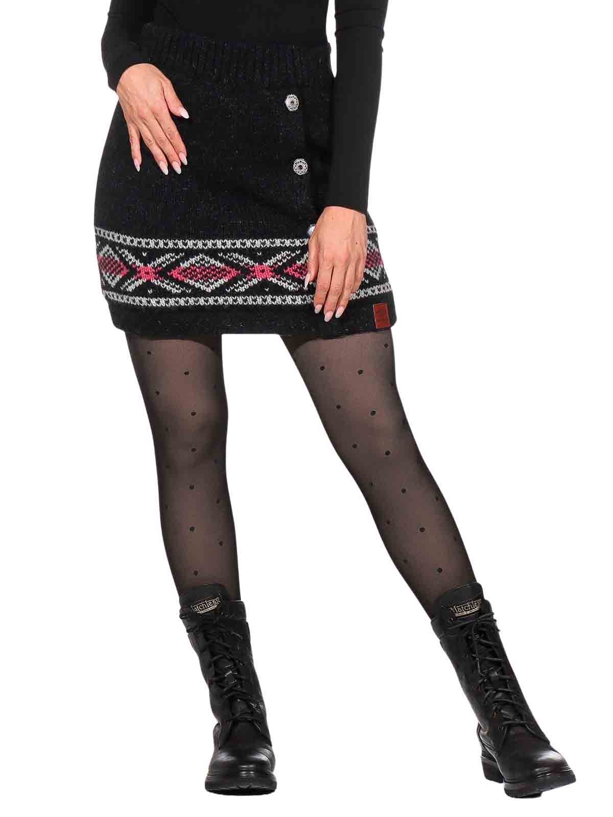 KUNST UND MAGIE Strickrock Bunter Strickrock aus Wolle kurzer Rock+ klassischem Muster gefüttert