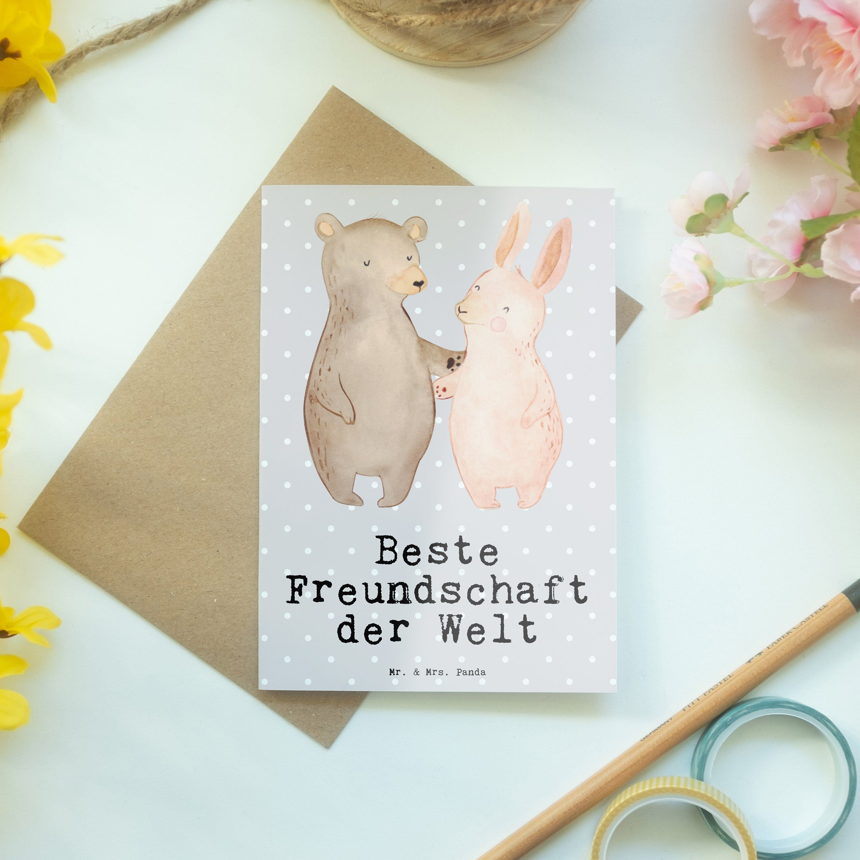 Geschenk, Grau Panda - Beste Freundschaft - & Grußkarte Welt Mr. Mrs. Hase Pastell Geburtsta der