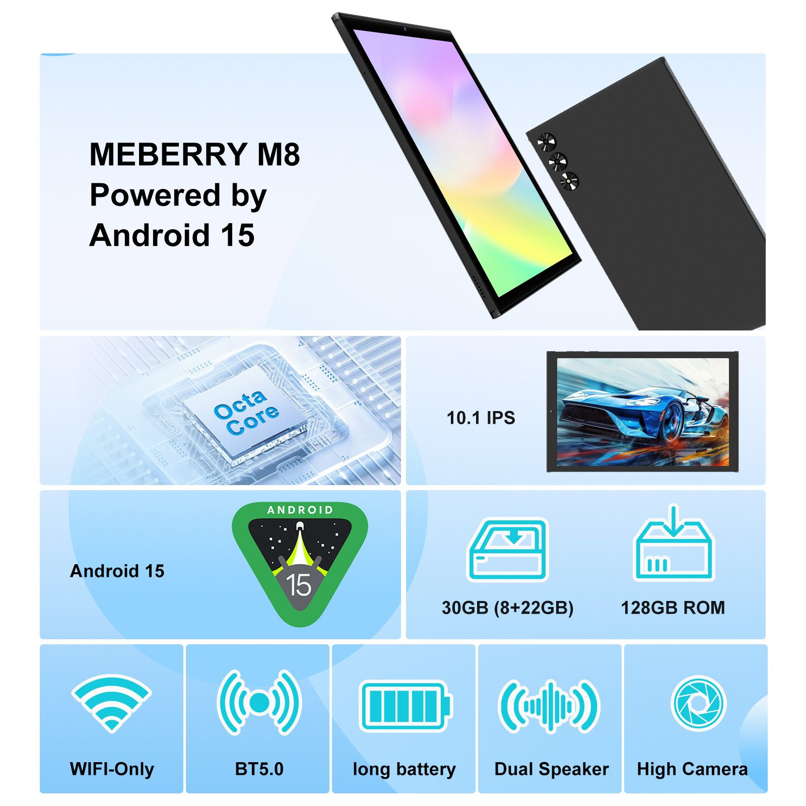 GOODTEL Meberry 2026 Tablet Android 15, WiFi, 30 GB RAM Tablet (10,1", 128 GB, Android 15, 8000 mAh, Widevine L1, mit Zubehör Tastatur, Maus)
