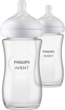Philips AVENT Babyflasche Natural Response SCY933/02, 2 Stück, 240ml, Glas, ab dem 1. Monat