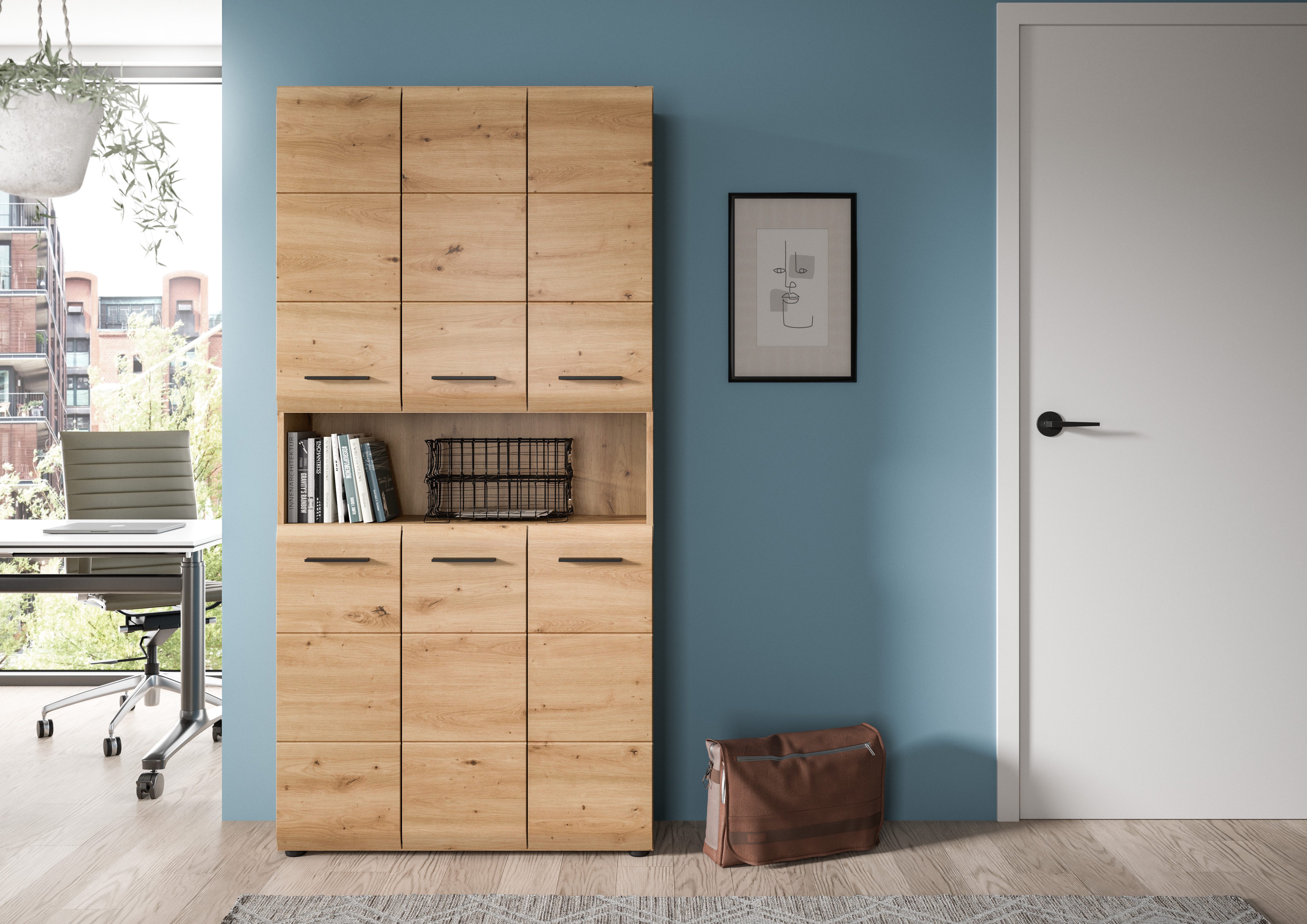 welltime Stauraumschrank FLORENZ, Höhe 185 cm, 4 oder 6 Türen, viel Stauraum (1-St., TOPSELLER) hochwertige MDF Front, Griff schwarz, Badschrank, Bad – Bild 2 von 5