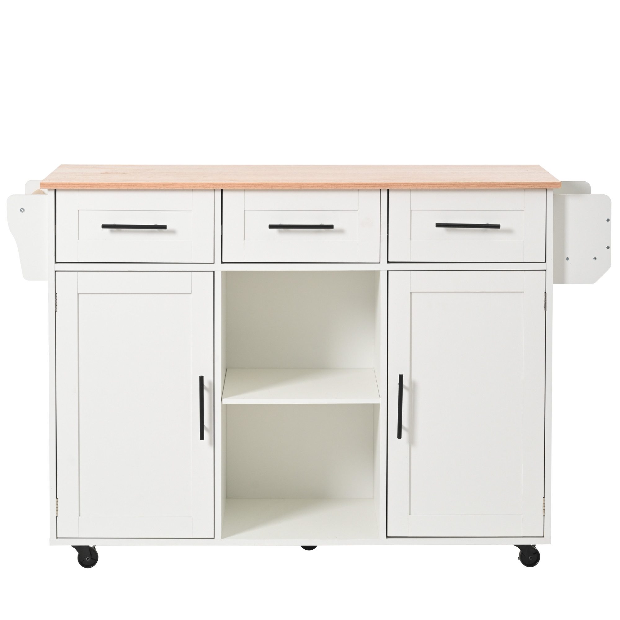 MODFU Sideboard Anrichte Küchenschrank Speisewagen (Kücheninse, Servierwagen, Küchenschrank, 1 St., 5 Räder, 3 Tür), mit Ausziehbare Arbeitsplatte,Massivholzbeine umschaltbar