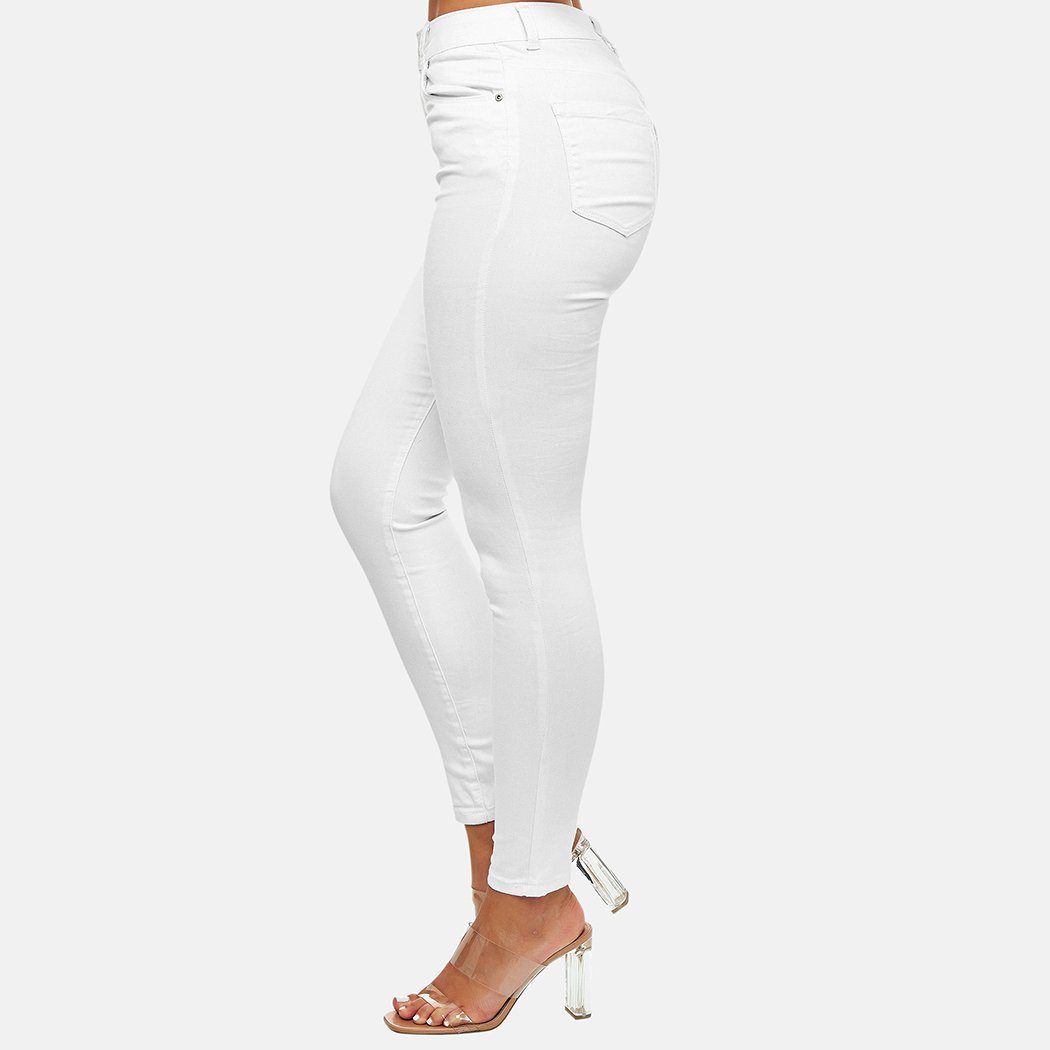 Super Elara (1-tlg) High Waist High-waist-Jeans Weiß Hose Elara Damen