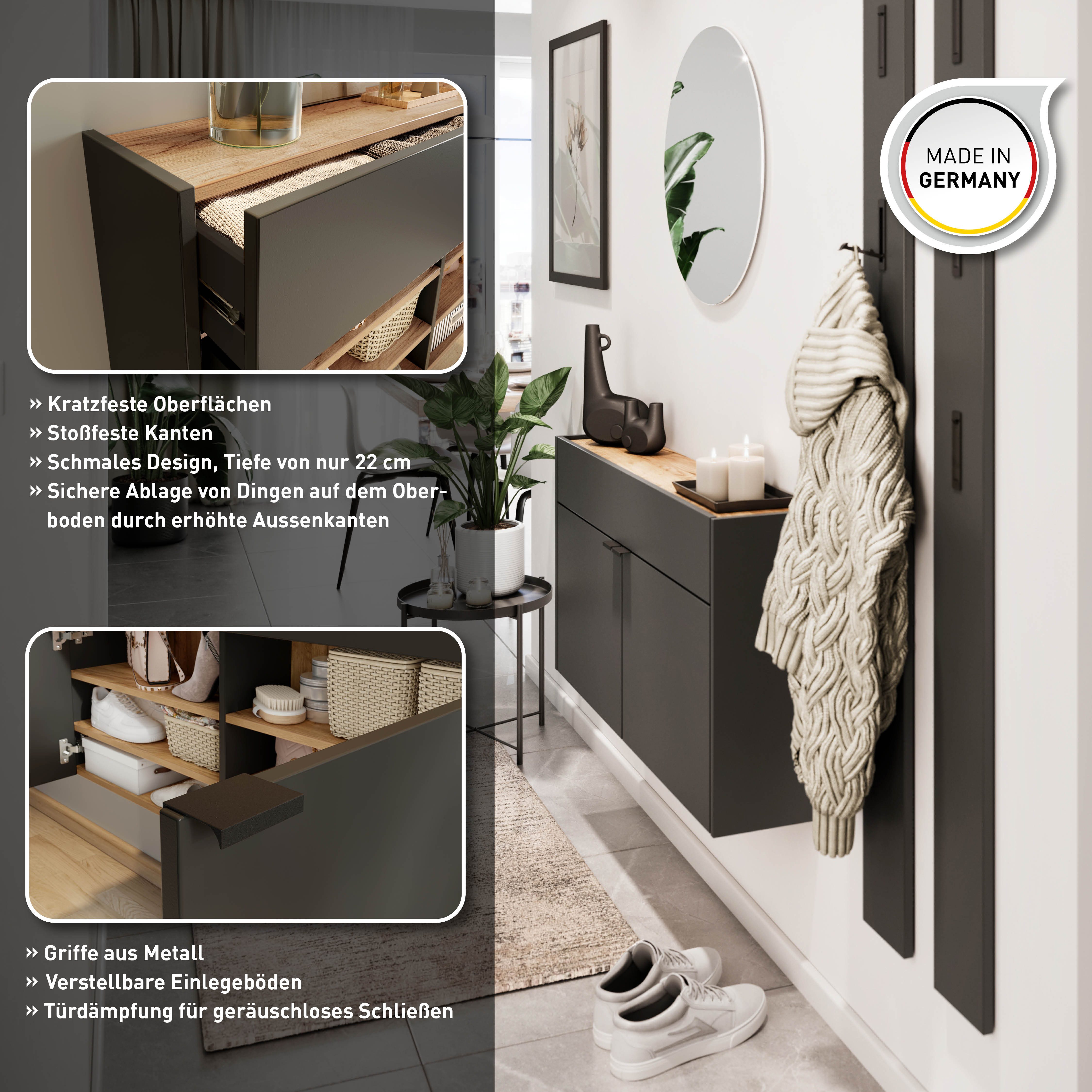 GERMANIA Hängeschuhschrank Ameca Türen mit Soft-Close, 110x22x57 cm, Made in Germany