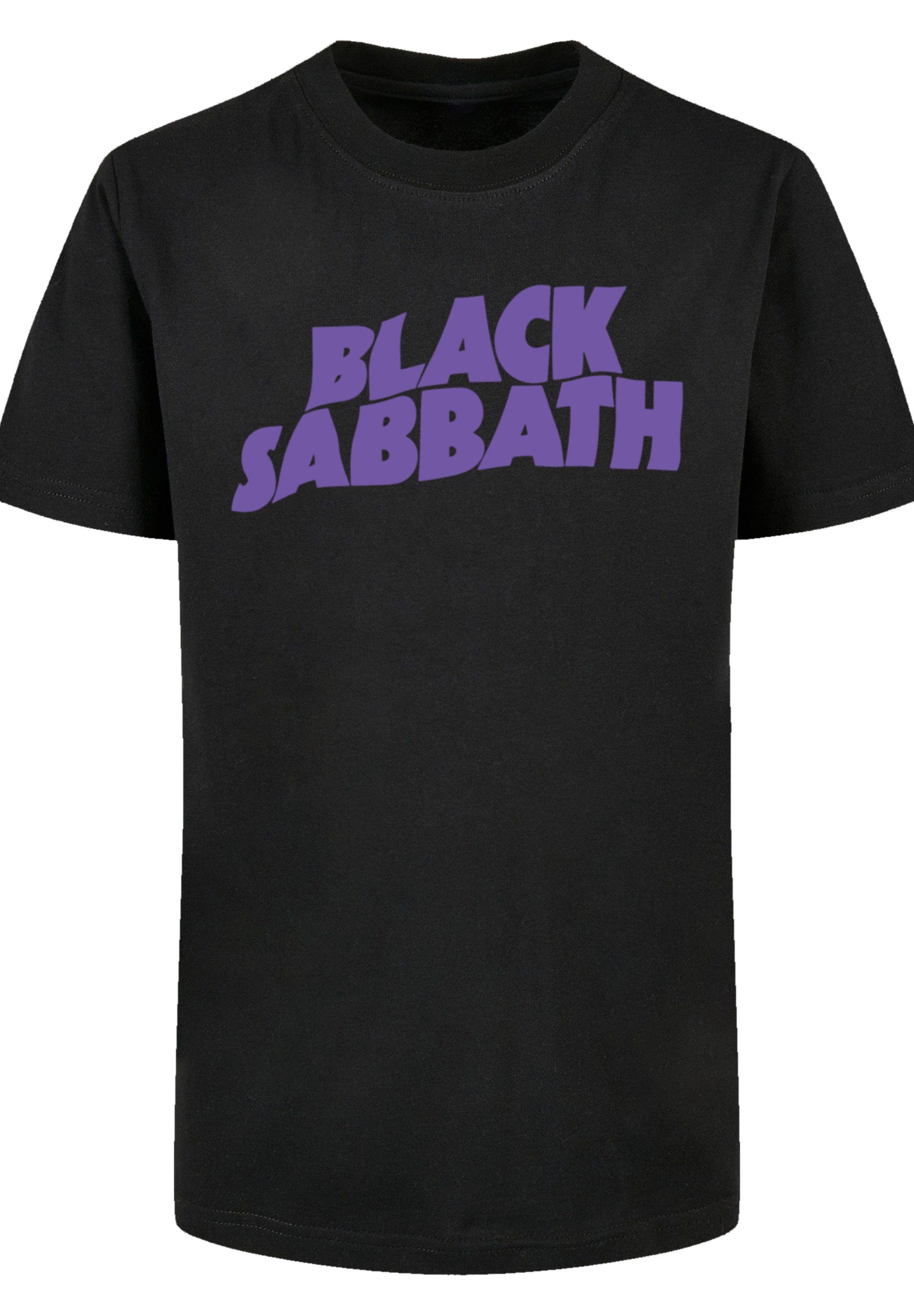 T-Shirt und Logo Rundhalsausschnitt gerippten F4NT4STIC Fit Sabbath Black Regular Black Wavy mit Print,