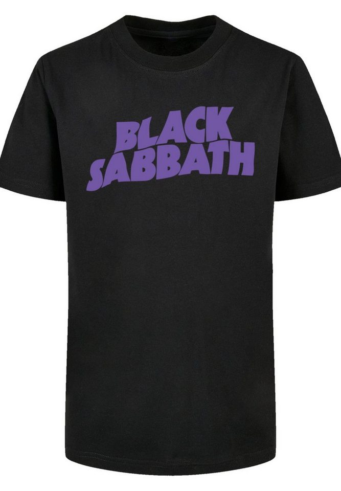 Print, Wavy Logo Regular F4NT4STIC T-Shirt Rundhalsausschnitt Fit und gerippten Sabbath Black Black mit