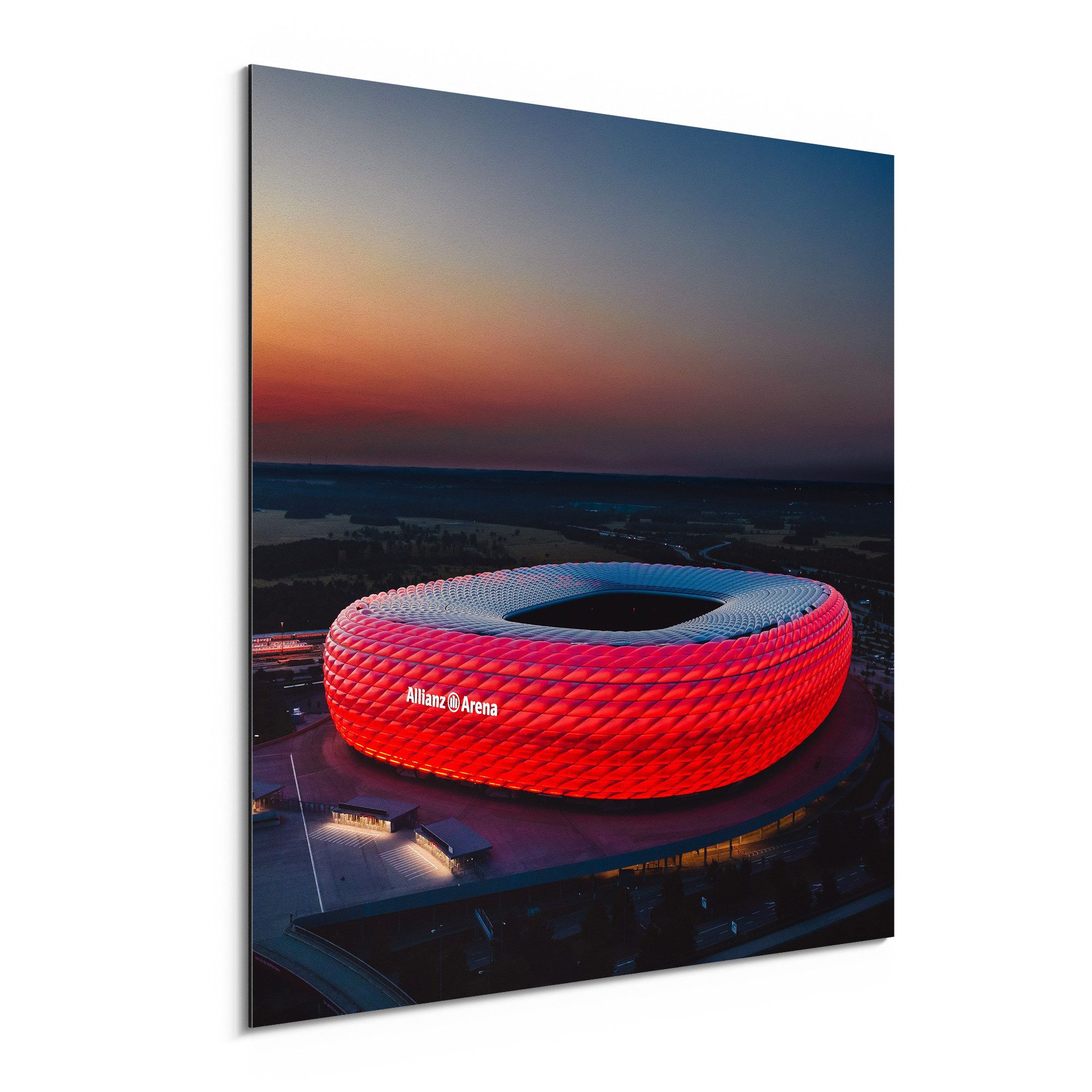DEQORI Metallbild 'Allianz Arena, München', Alu Dibond Bild Aluminium Aluverbundplatte Design Wandbild Aludibond