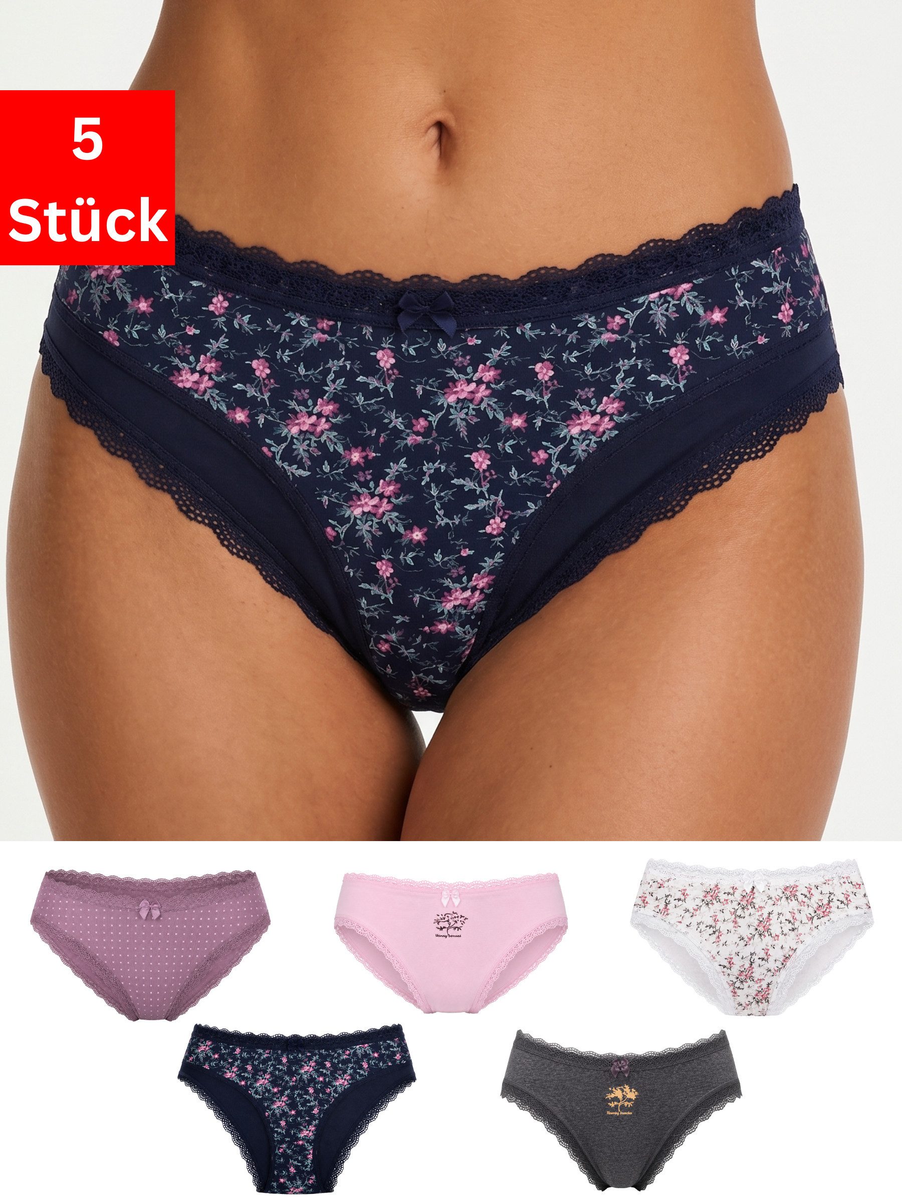 Elegant Love Slip Damenunterwäsche – Elegantes Spitzen-Design, Dessous (Packung, 5-St., 5er-Pack) Komfort-Panty – weiche Unterhose