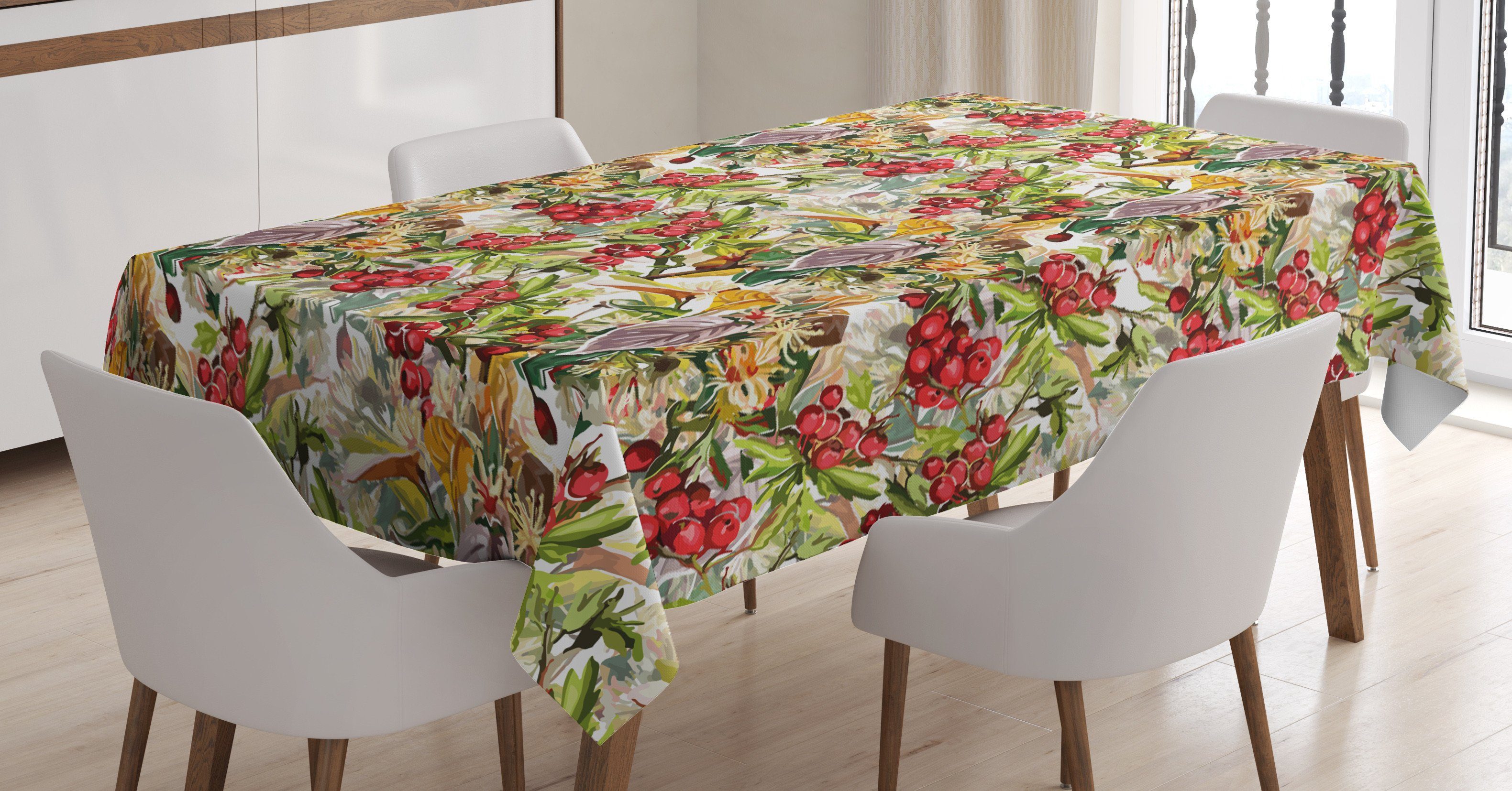 Abakuhaus Tischdecke Farbfest Waschbar Für den Außen Bereich geeignet Klare Farben, Eberesche Blumen-Beeren Rustic Art