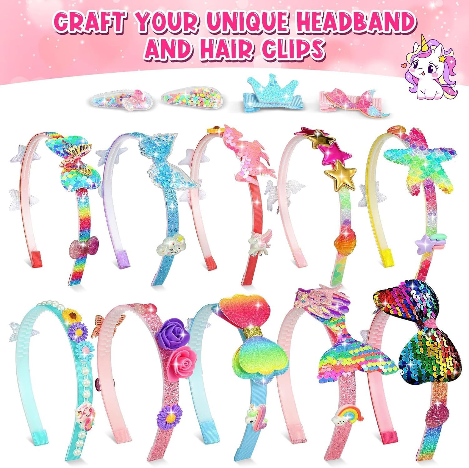 POPOLIC Haarband Multithema Haarreifen Haarschmuck, Einhorn Geschenke für Mädchen,10 Teile Kinder 4 Jahre, 10-tlg., Geschenk Mädchen 3 4 5 6 7 8 jahre, Kindergeburtstag Halloween Christmas