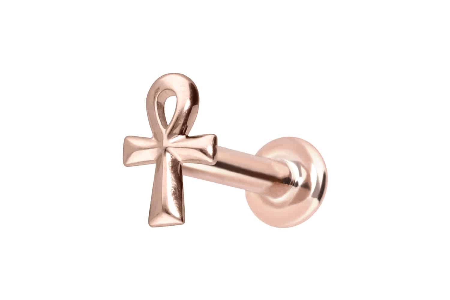 Piercing-Set 14 Karat Gold Labret mit Innengewinde ÄGYPTISCHES KREUZ