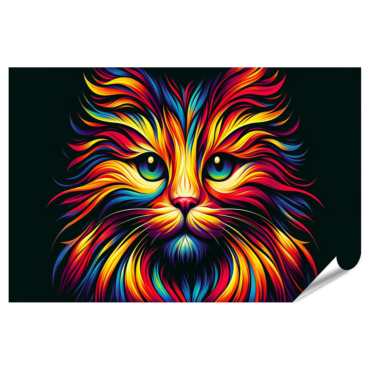 Poster Bunt Leuchtendes Katzenprofil in Abstrakter Kunst