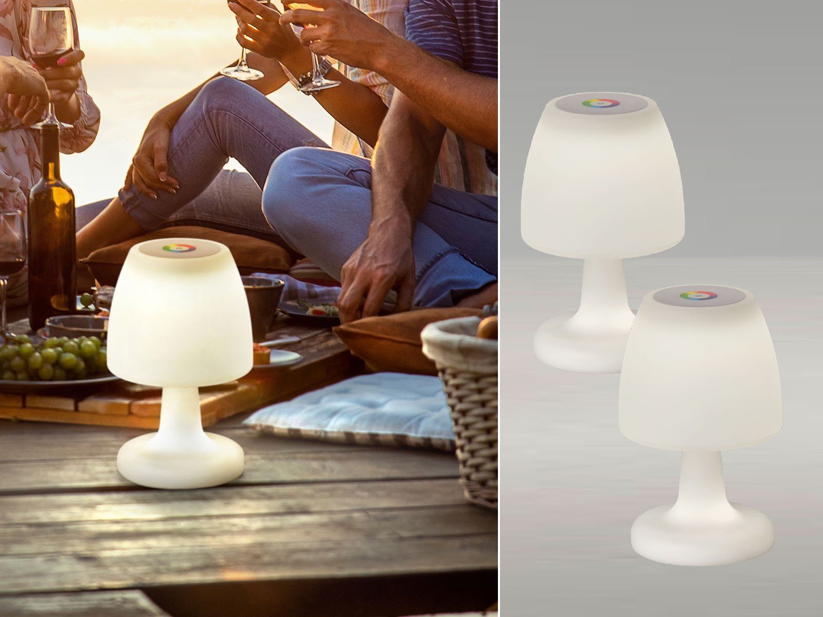 easy! BY FHL LED Außen-Tischleuchte, USB-Ladefunktion, LED fest integriert, Warmweiß, RGB Farbwechsler, 2er SET 26cm Outdoor IP 44 Schutzklasse ohne Strom-Kabel mit Akku USB
