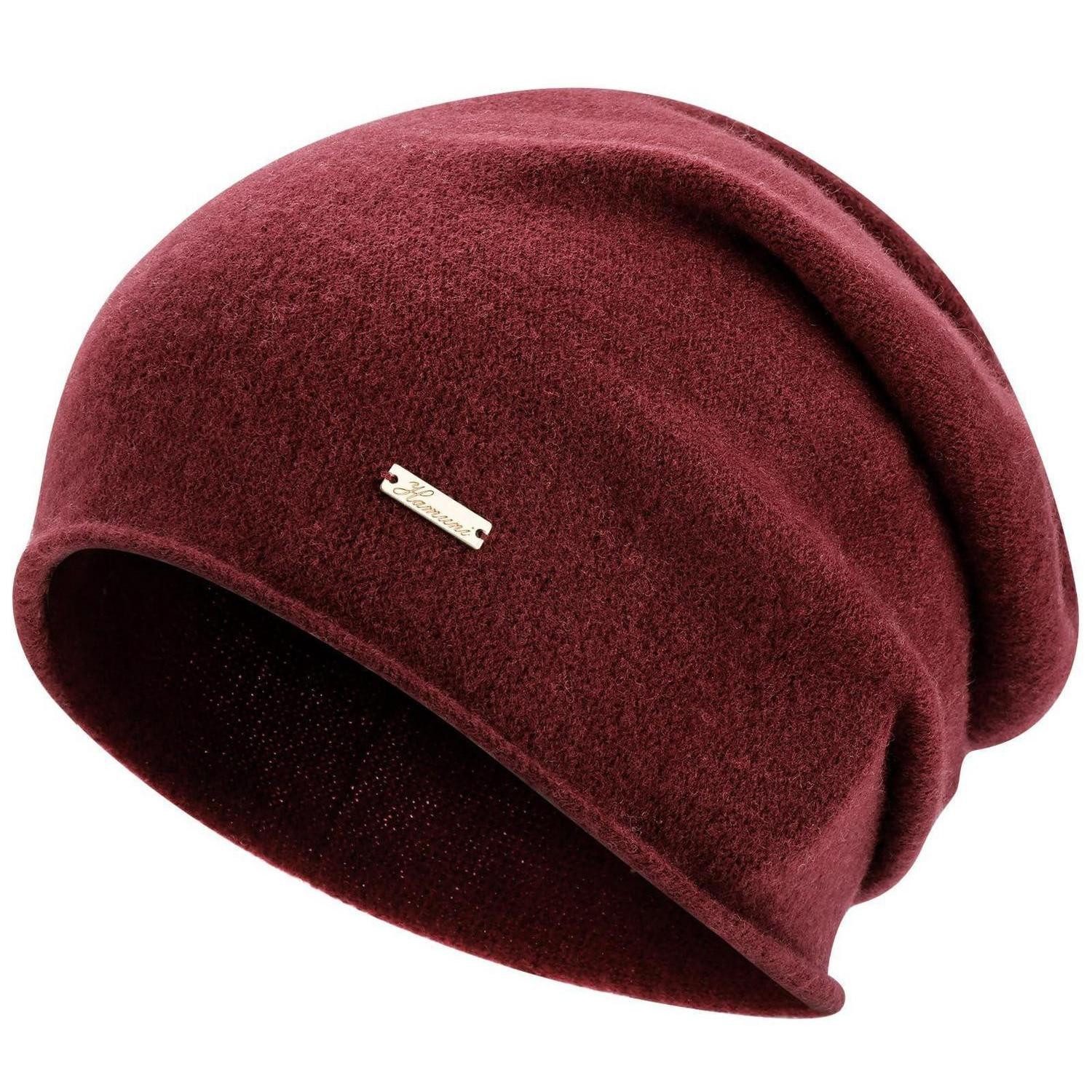 Beanie Mütze Beanie Slouch Chemo 100ProzentWolle Damen Herren Rot