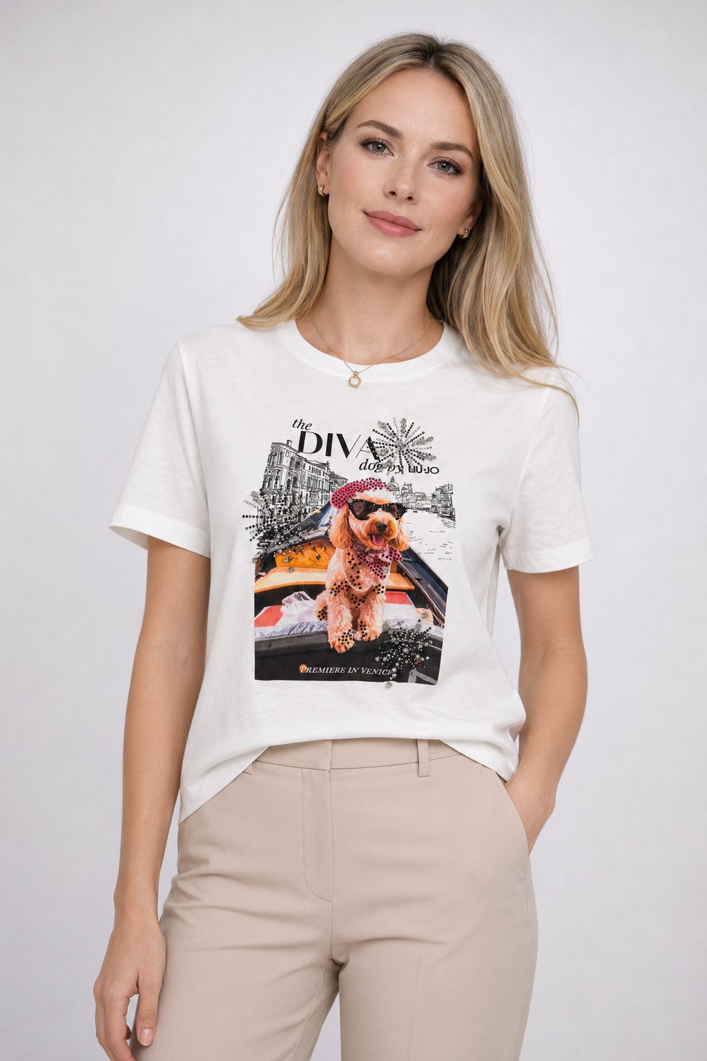 Liu Jo T-Shirt ECS T-SHIRT SLIM FIT M/C - Baumwollshirt mit Hundemotiv