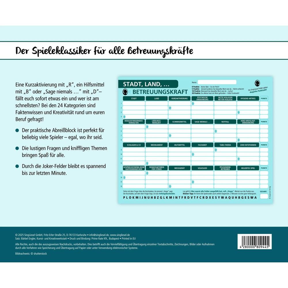 Spiel Stadt, Land, Betreuungskraft
