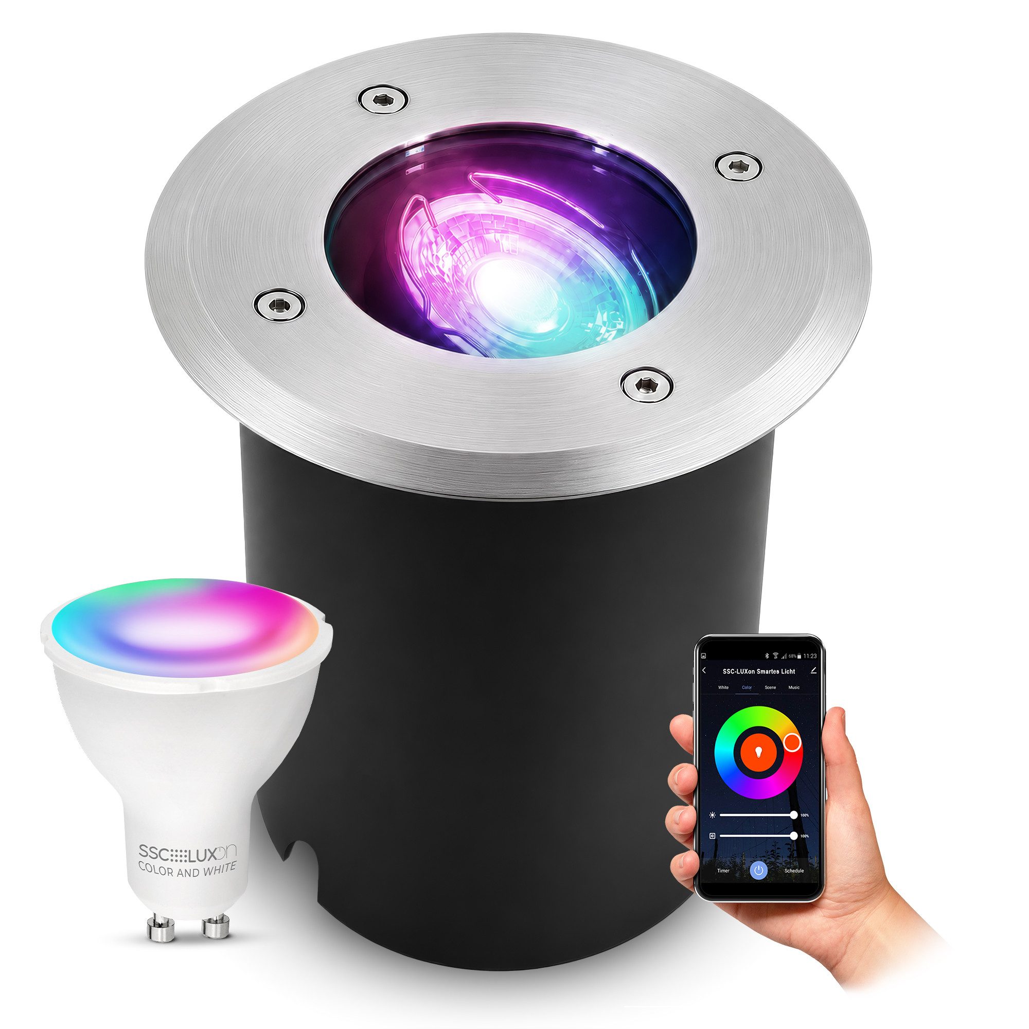 SSC-LUXon LED Gartenstrahler Schwenkbarer LED Bodenspot JUAVI mit WLAN RGB LED GU10 4W, Smart