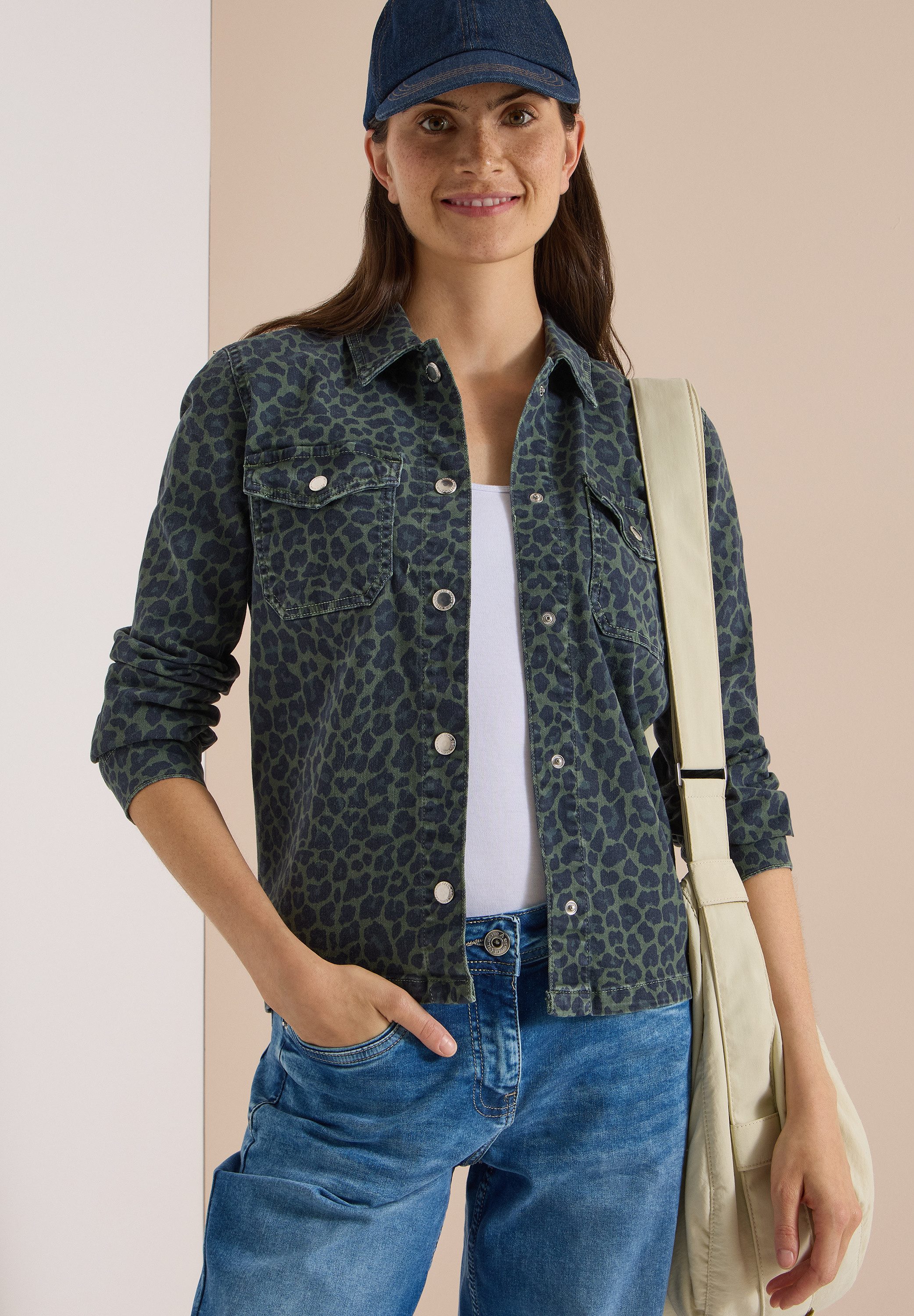 CECIL Hemdjacke Bedruckte Jeansjacke mit Animal-Muster
