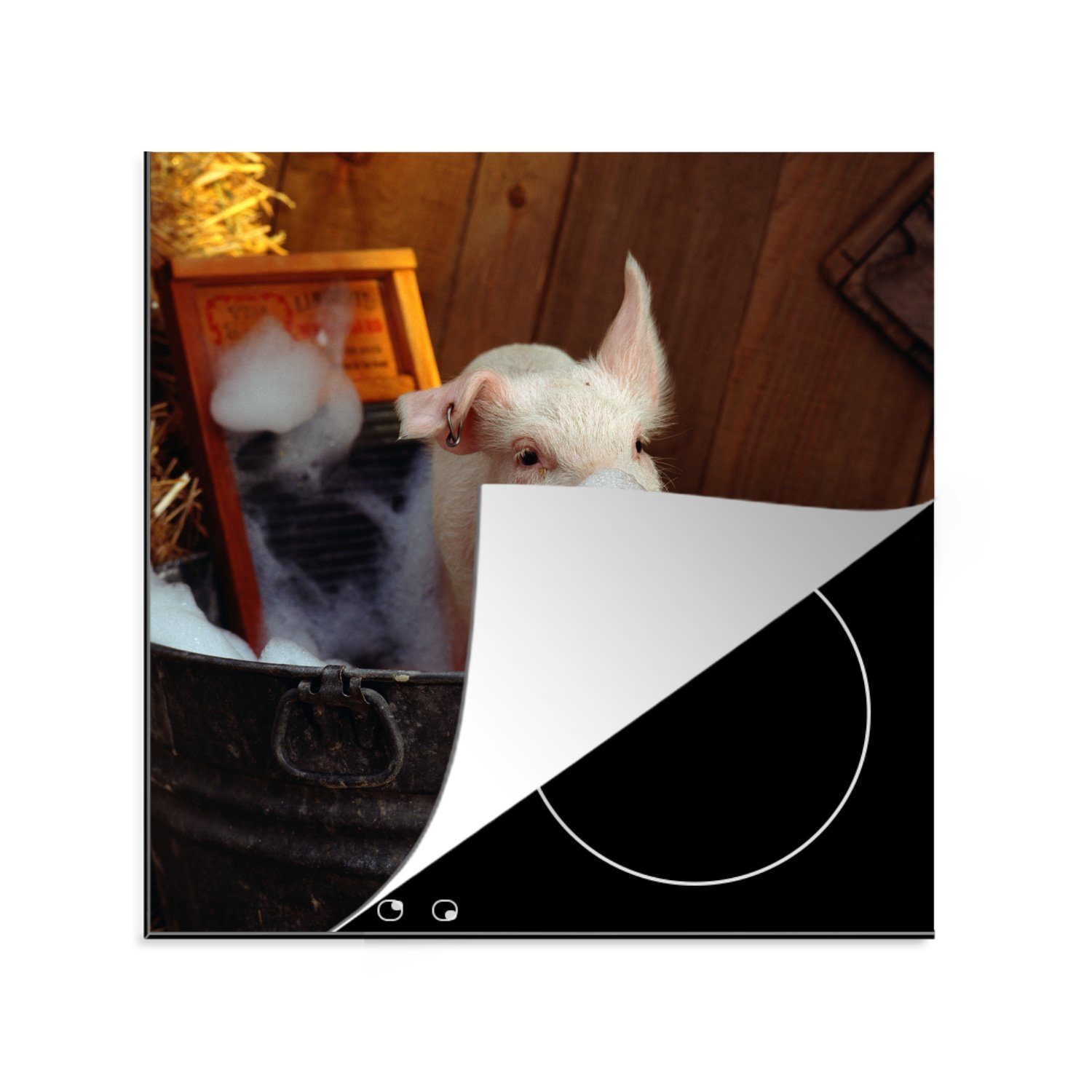MuchoWow Herdblende-/Abdeckplatte Gewaschenes Schwein, Vinyl, (1 tlg), 78x78 cm, Ceranfeldabdeckung, Arbeitsplatte für küche | Herdabdeckplatten