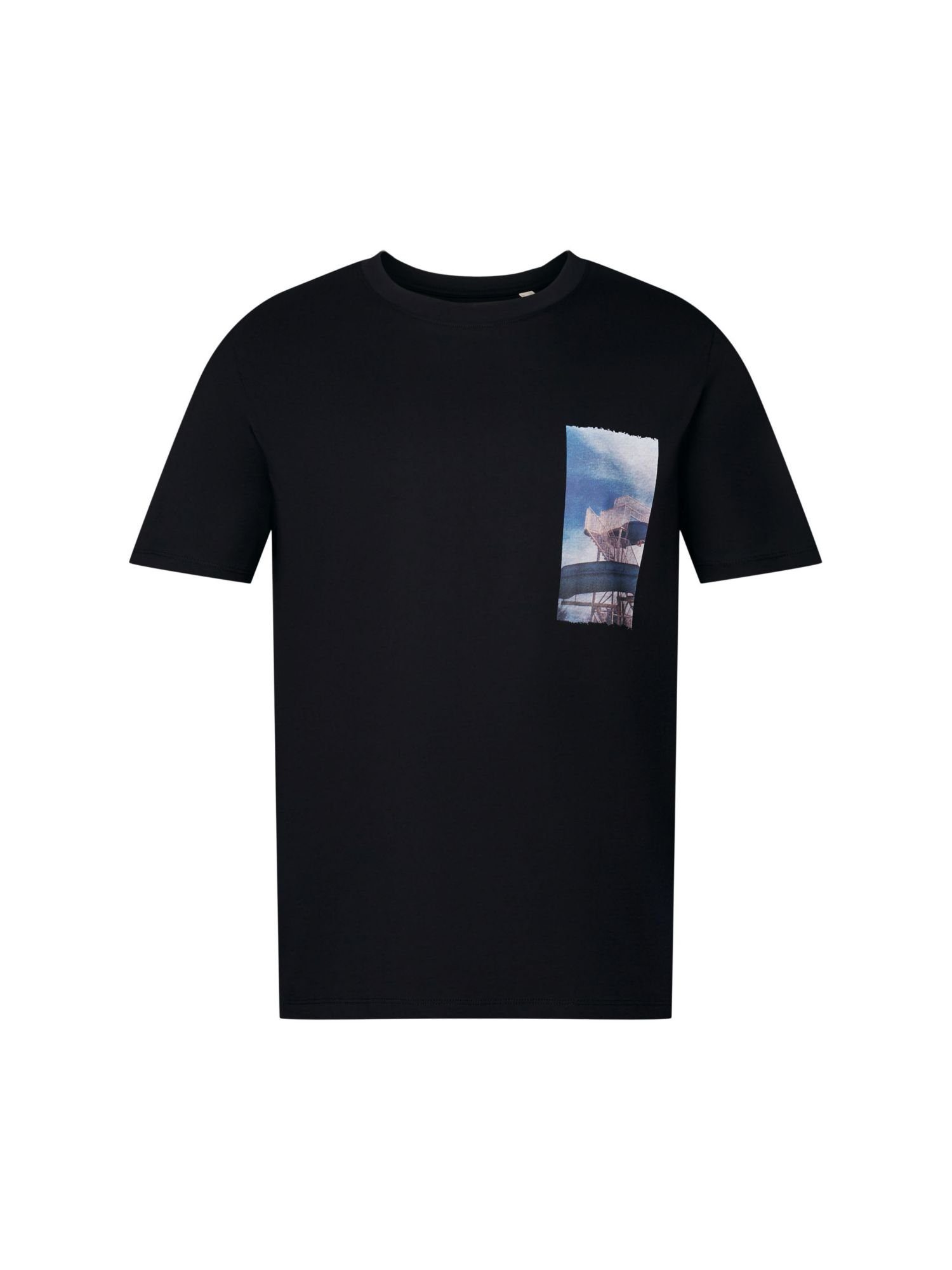 Esprit T-Shirt T-Shirt mit Print auf der Brust, 100 % Baumwolle (1-tlg) BLACK