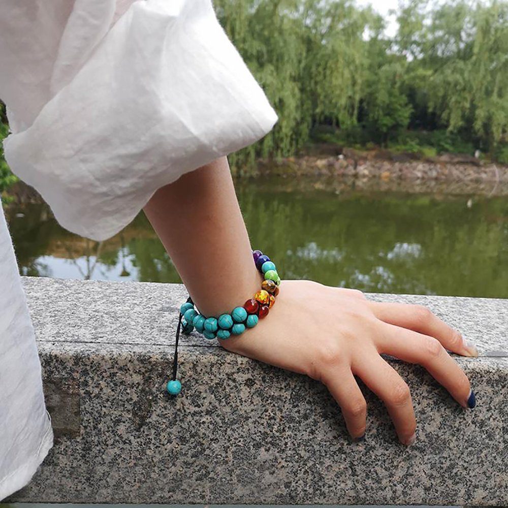 Armband Chakra-Armband Natursteinen, Multicolor J0364, Glücksarmband Zweireihiges Naturschmuck Herz aus Herz Alster Set Alster Chakra