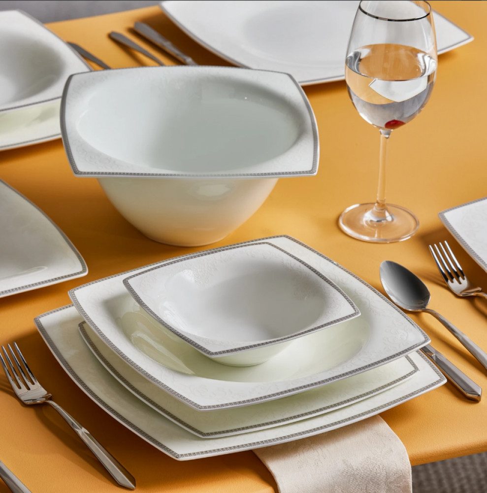 Karaca Geschirr-Set Karaca Fine Pearl Neklus 12 Personen Geschirrset, 58 Teilig, Kombigeschirr Fine Pearl Tafelservice Tellerset Tafelset
