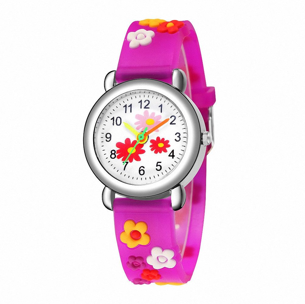 Quarzuhr Kinder Armbanduhr Silikon Uhr Bunte Mädchen Kinderuhr mit Blumen