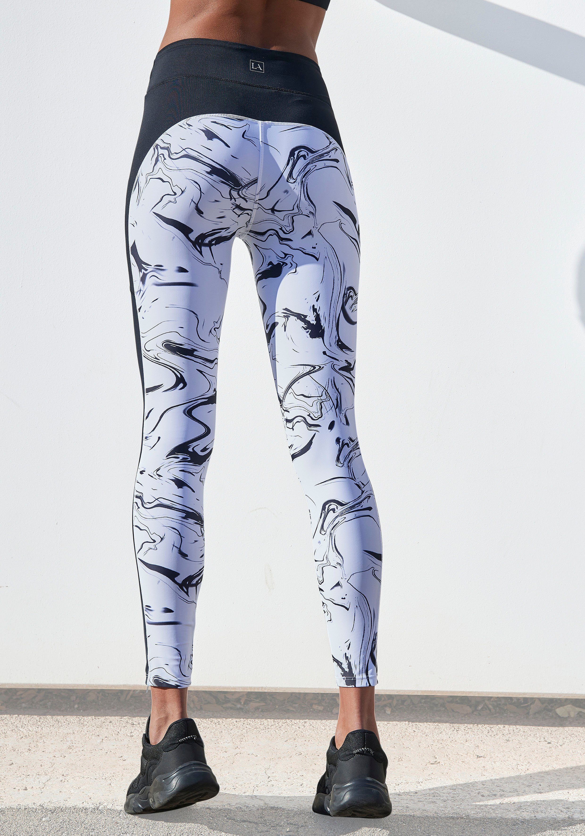 LASCANA ACTIVE Leggings -Sporthose White Marble im Marmor-Muster mit Seitenstreifen