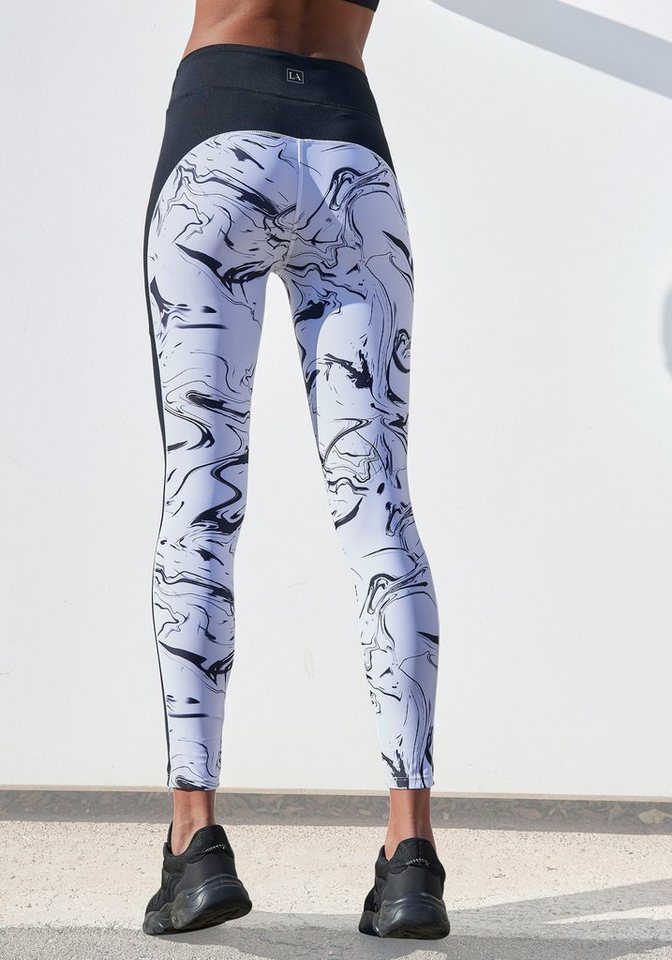 LASCANA ACTIVE Leggings White Marble im Marmor-Muster mit Seitenstreifen