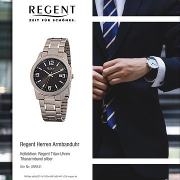 Regent Quarzuhr Regent Herren-Armbanduhr silber grau Analog, (Analoguhr), Herren Armbanduhr rund, mittel (ca. 38mm), Titanarmband