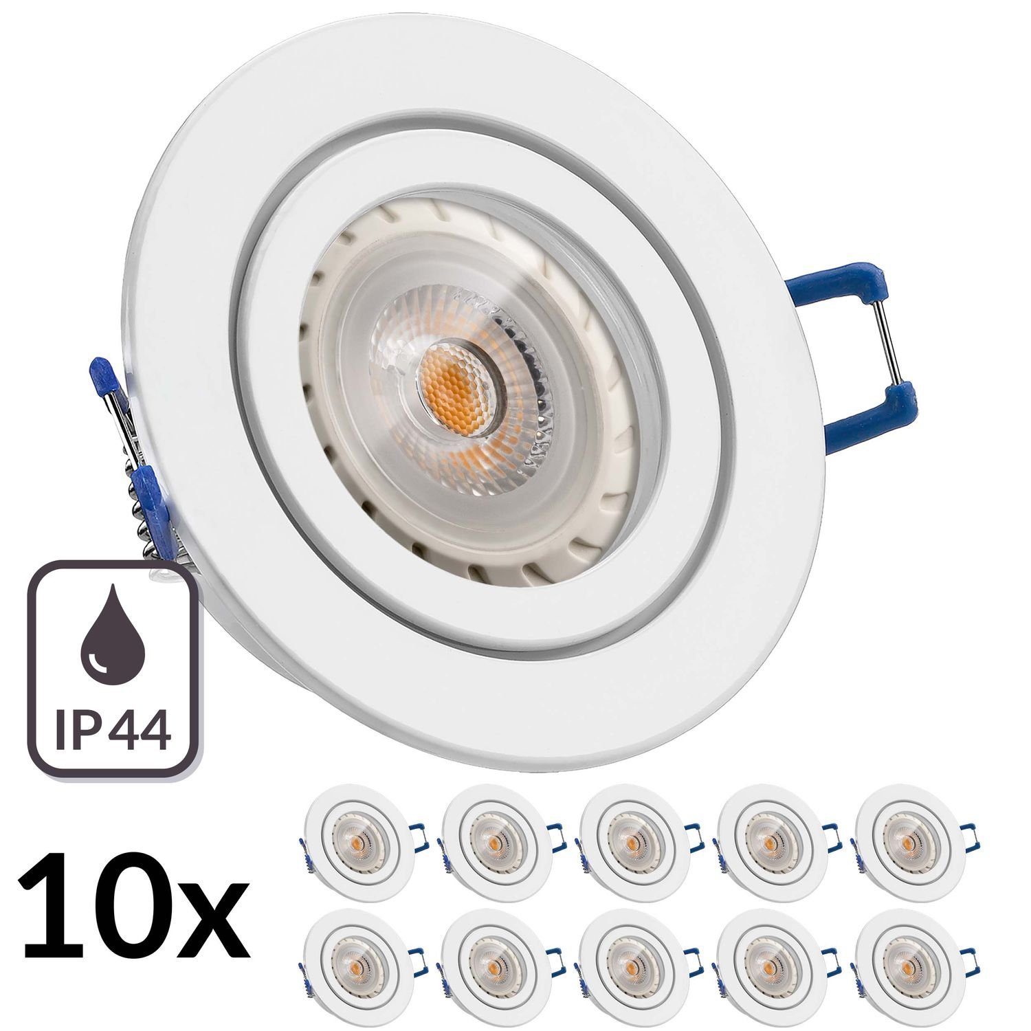 LEDANDO LED Einbaustrahler 10er IP44 LED Einbaustrahler Set Weiß mit LED GU10 Markenstrahler von | Strahler