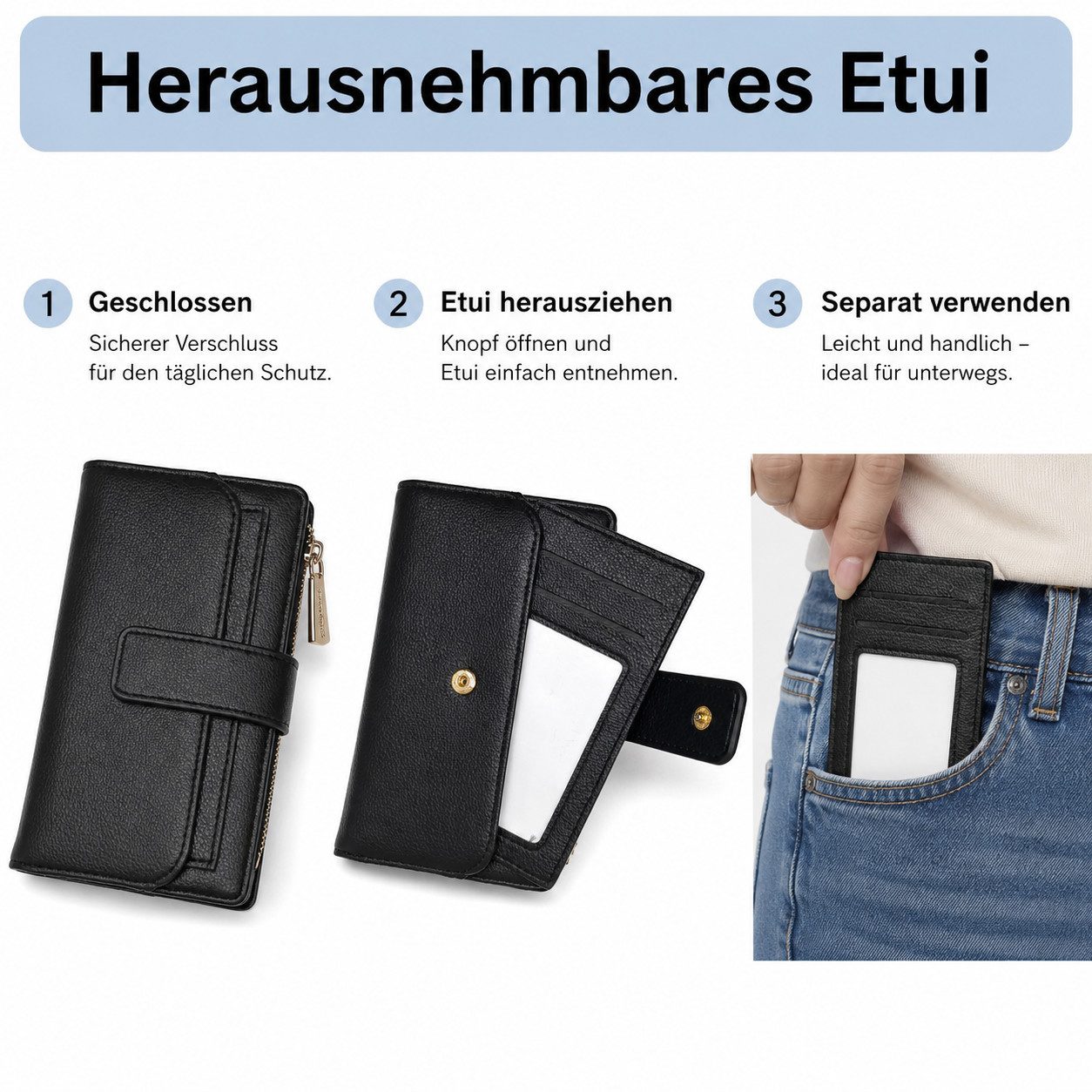 Frentree Geldbörse Damen Portemonnaie RFID Schutz herausnehmbares Etui medium (7 sichtfenster, Geldbeutel mit Reißverschluss und Scheinfach), Geschenkbox – Bild 4 von 5