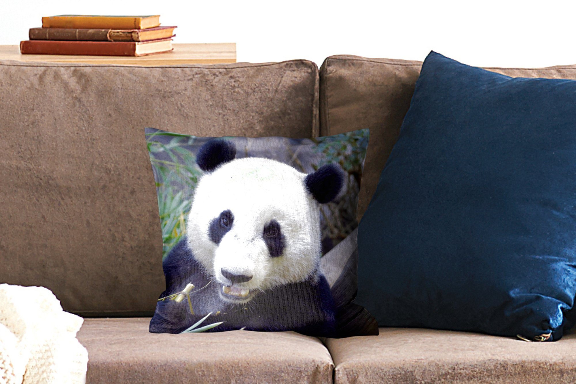 - für Wohzimmer, Deko, Sofakissen MuchoWow Füllung mit Zierkissen Schlafzimmer, Panda - Tier Dekokissen Blätter,