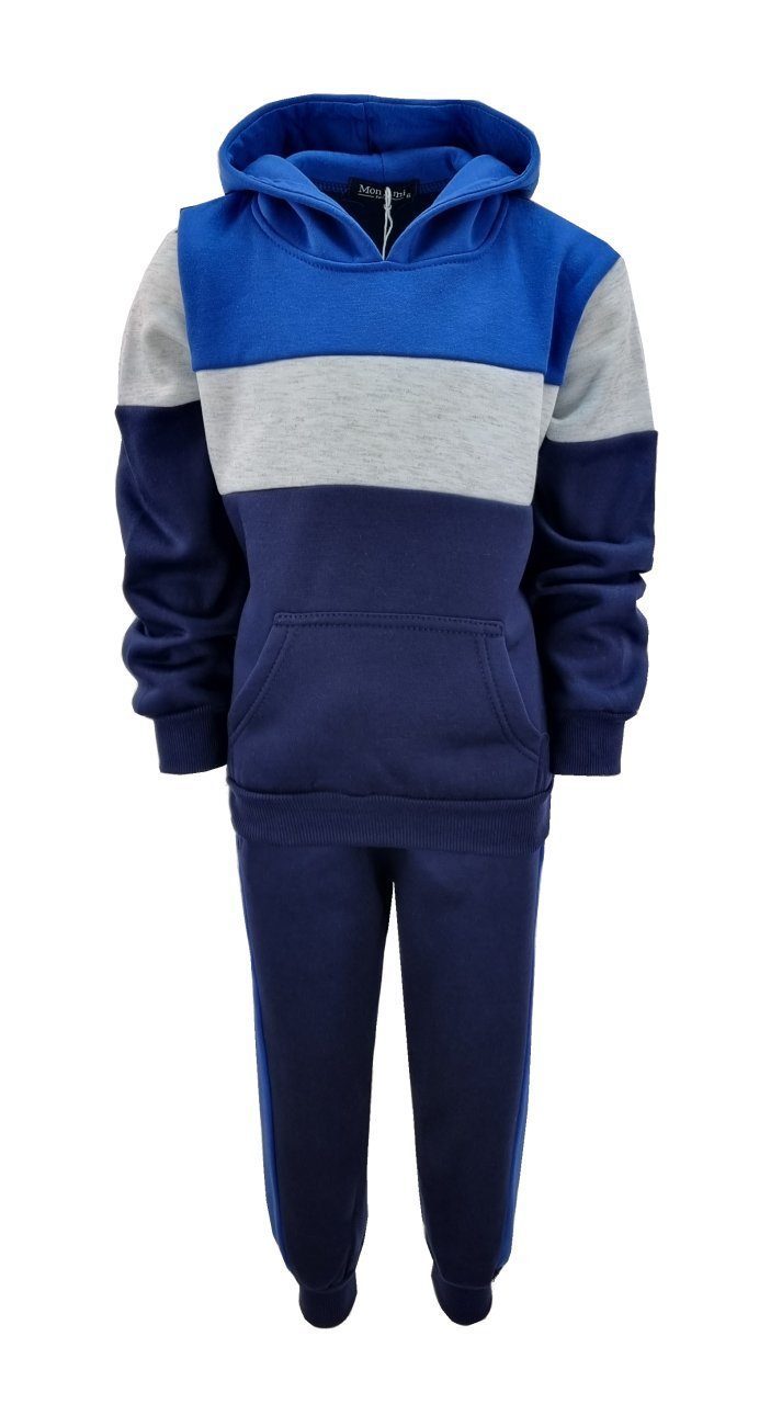 Hessis Jogginganzug Jungen Trainingsanzug Freizeitanzug sportlichem (Pullover JF320 Jogginghose) mit Blau Design 