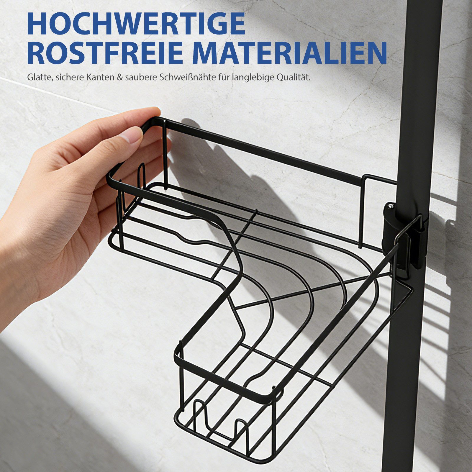 Sekey Duschregal Teleskop-Duschregal ohne Bohren, 4 Ablagen, 80–310 cm, Badregal Eckregal, höhenverstellbar, bis 20 KG