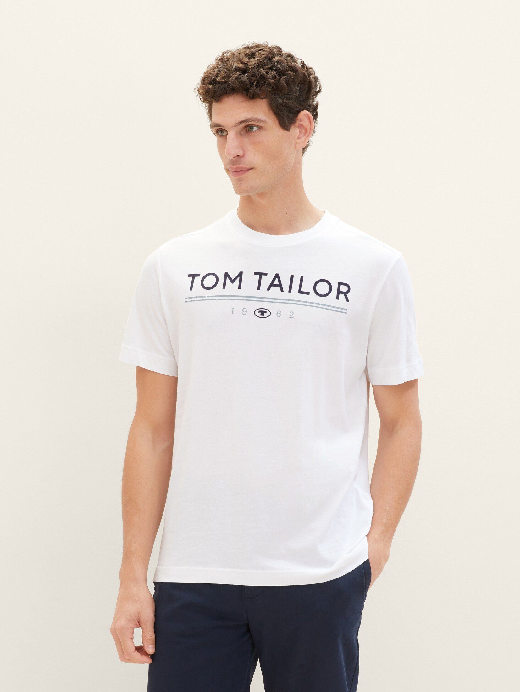 White Print T-Shirt T-Shirt TAILOR TOM Logo mit