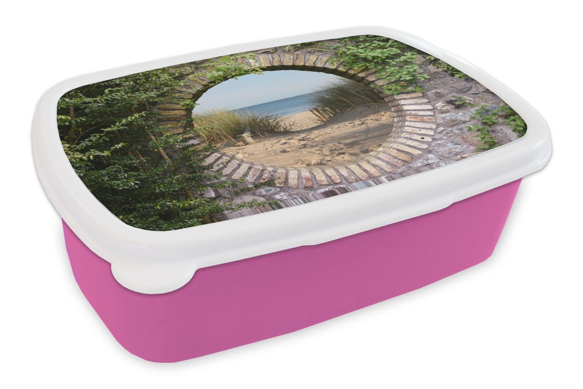 MuchoWow Lunchbox Kunststoff Düne Aussicht Brotbox Strand rosa Kunststoff, für - - - Sommer, Mädchen, Kinder, (2-tlg), Erwachsene, Snackbox, Brotdose