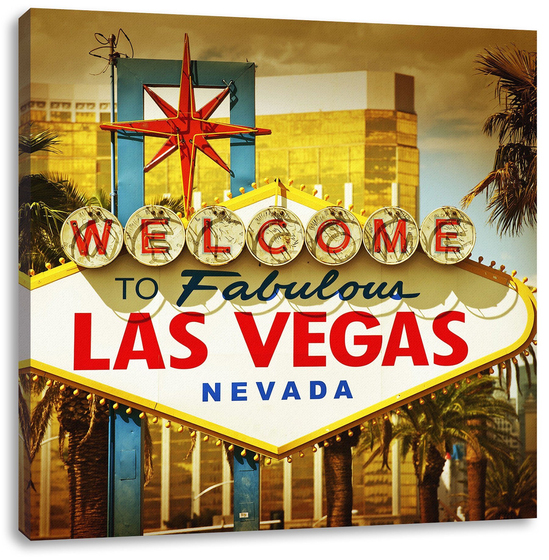 Pixxprint Leinwandbild Las Vegas Ortseingangsschild, Las Vegas Ortseingangsschild (1 St), Leinwandbild fertig bespannt, inkl. Zackenaufhänger