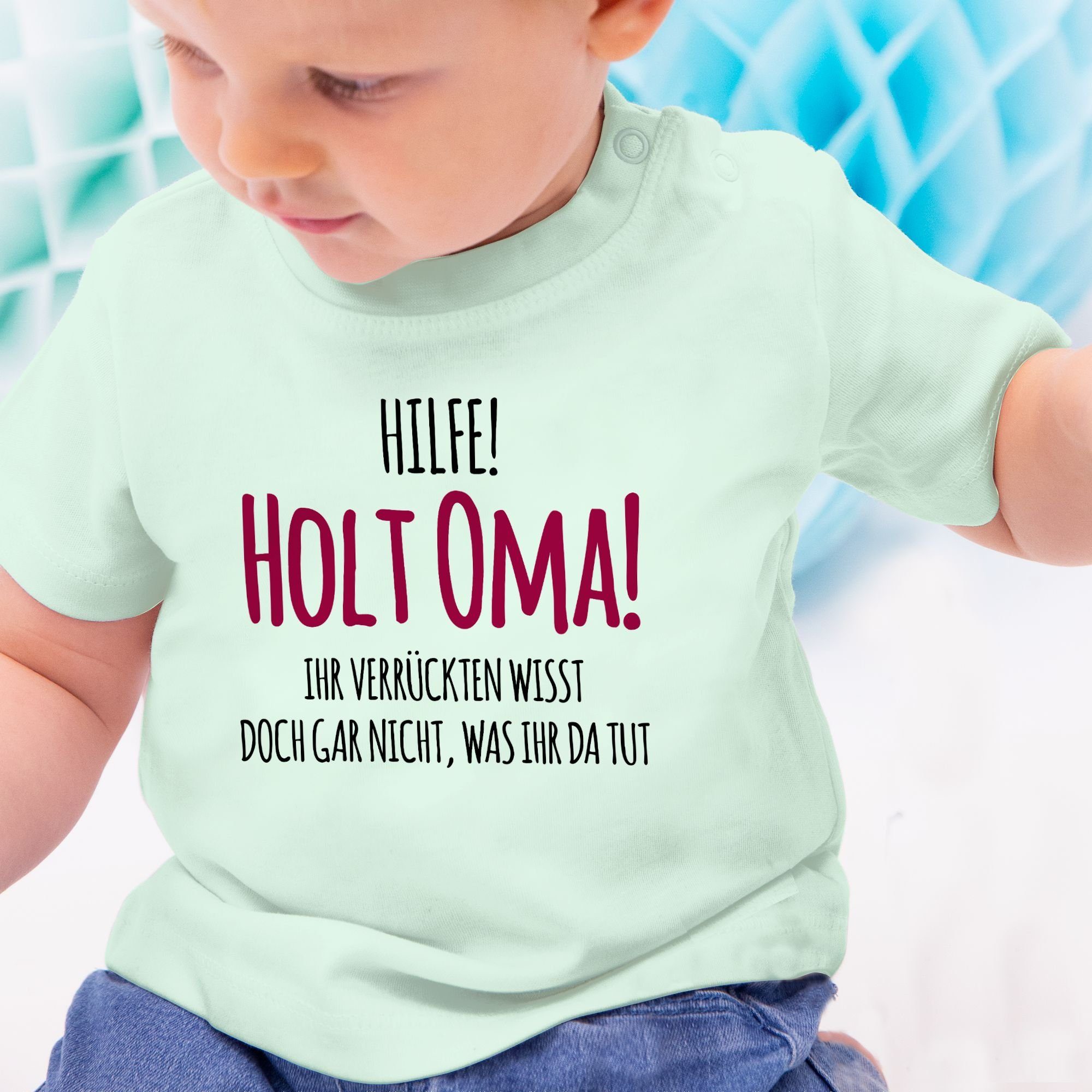 Shirtracer T-Shirt Geschenk Hilfe Geburt Oma Holt Sprüche Baby 1 Omi Mintgrün 