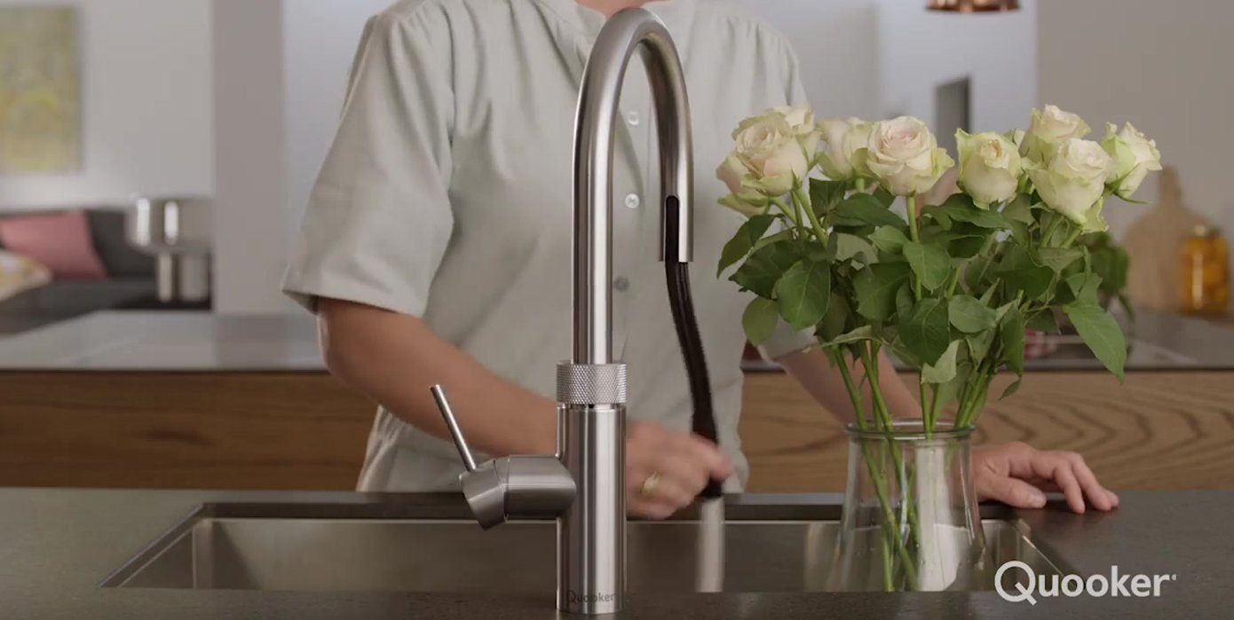 Zugauslauf Kochendwasserhahn QUOOKER Küchenarmatur Trinkwassersystem CUBE FLEX Edelstahl 100°C mit QUOOKER (22XRVSCUBE) (2-St) mit Combi B