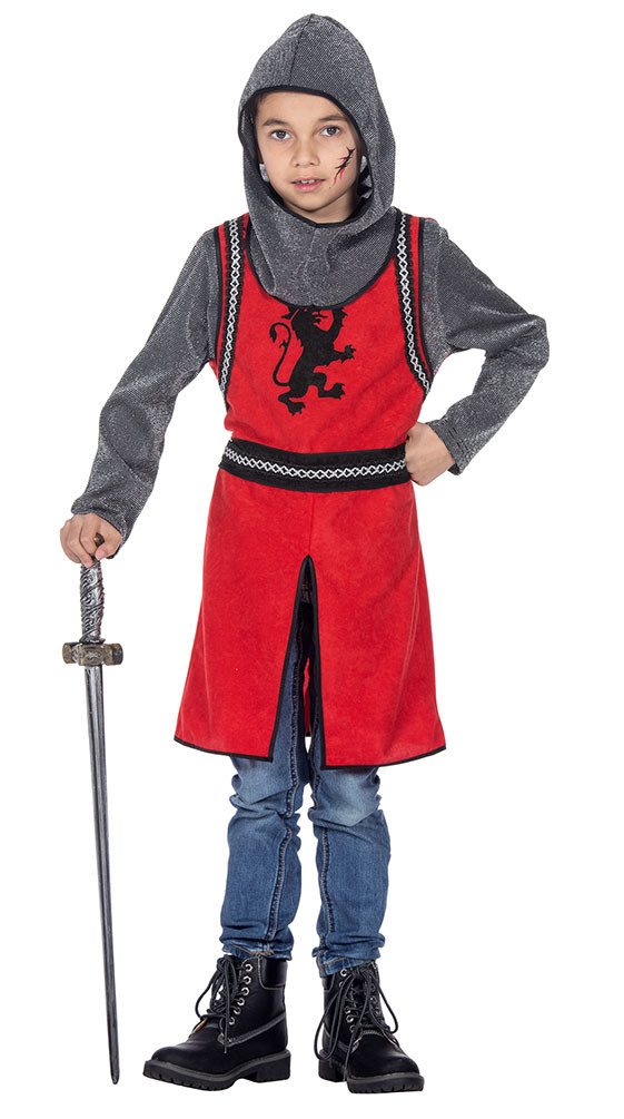 Karneval-Klamotten Ritter-Kostüm Kreuzritter Kinder rot silber schwarz, Mittelalter Kinderkostüm für Karneval Gruppenkostüm
