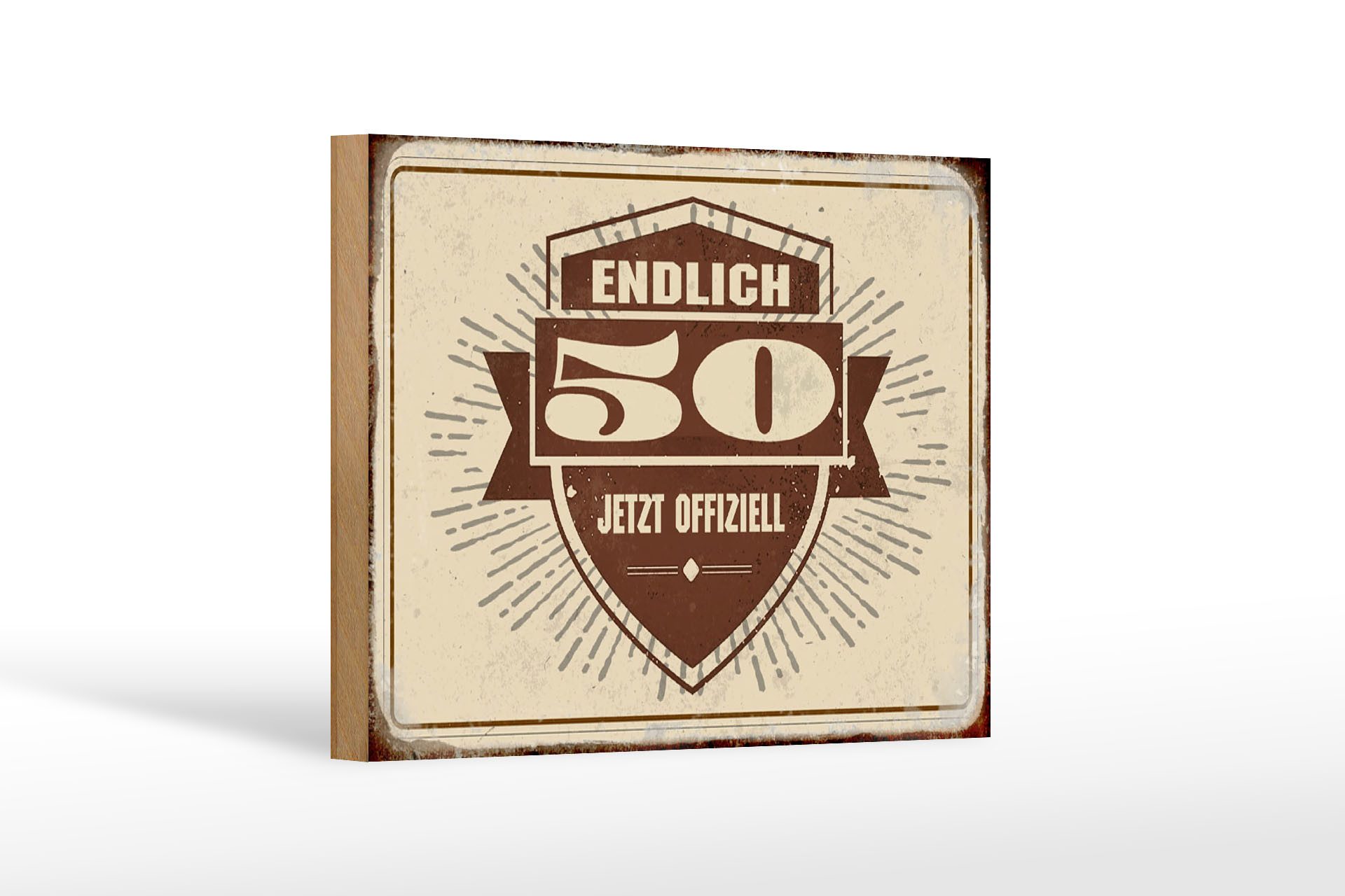 Holzbild Retro 18x12 cm Glückwunsch endlich 50