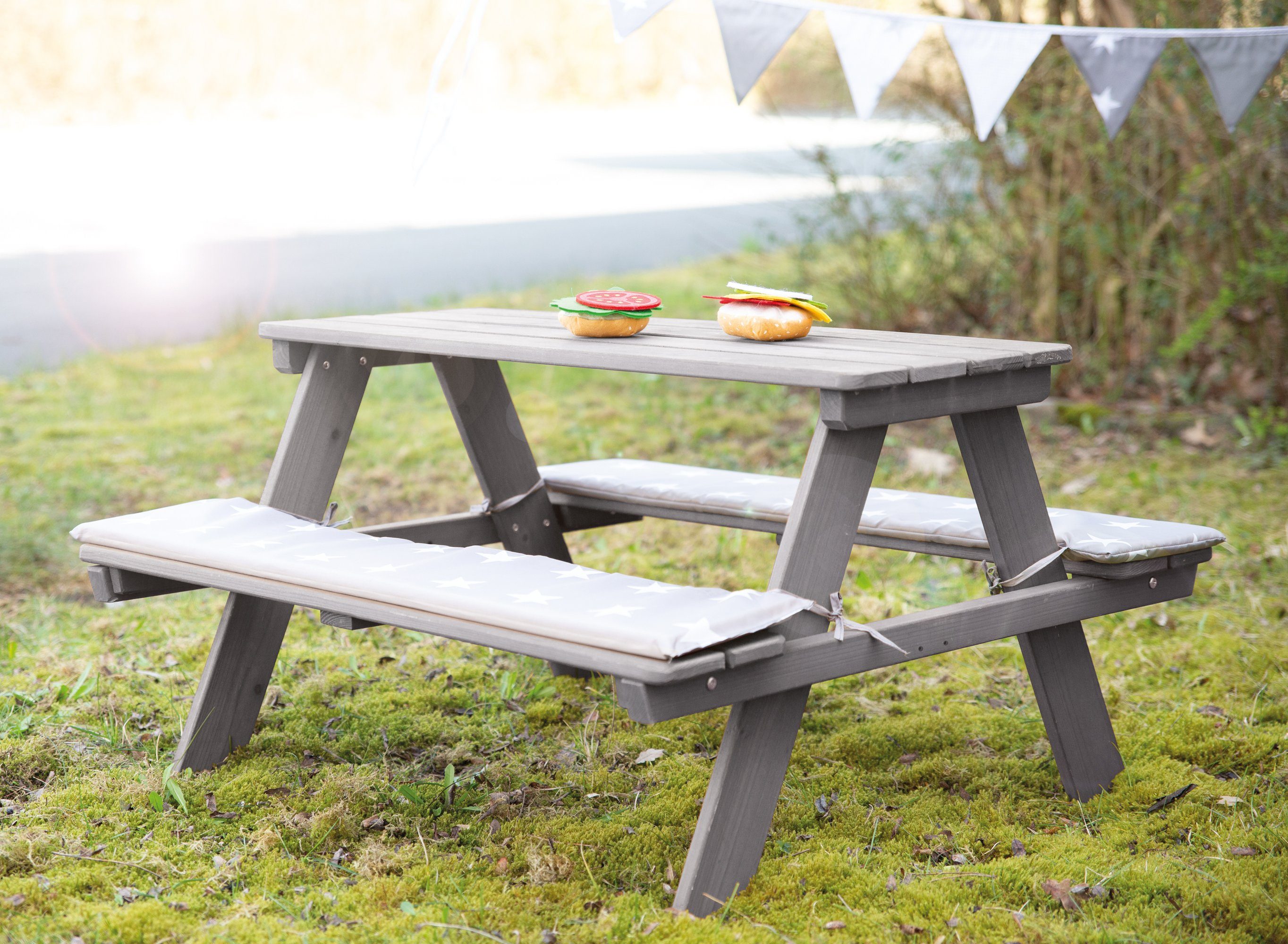 Picknick Deluxe, for roba® Grau, 4 Ecken abgerundeten Kindersitzgruppe mit Outdoor