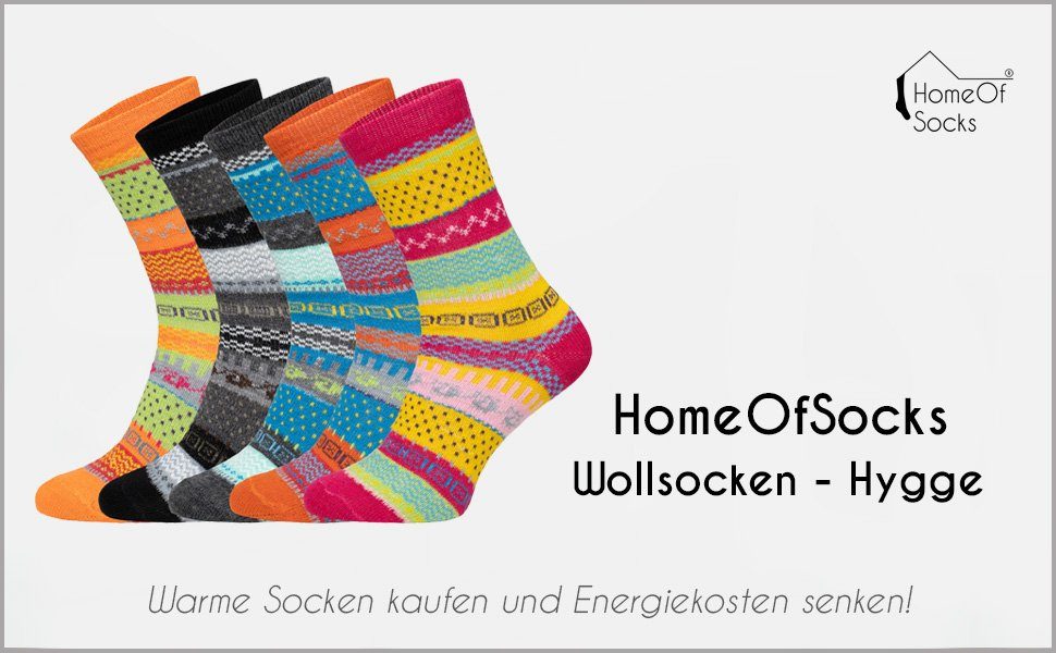 HomeOfSocks Socken Mit Bunten Und Mustern Socken Fröhlich 2er 2xOrange Hygge Druckarmer Damen Für mit Wollsocken Pack Und Herren Wolle Zehennaht