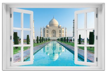 Wallario Wandfolie, Taj Mahal - Mausoleum in Indien, mit Fenster-Illusion, wasserresistent, geeignet für Bad und Dusche